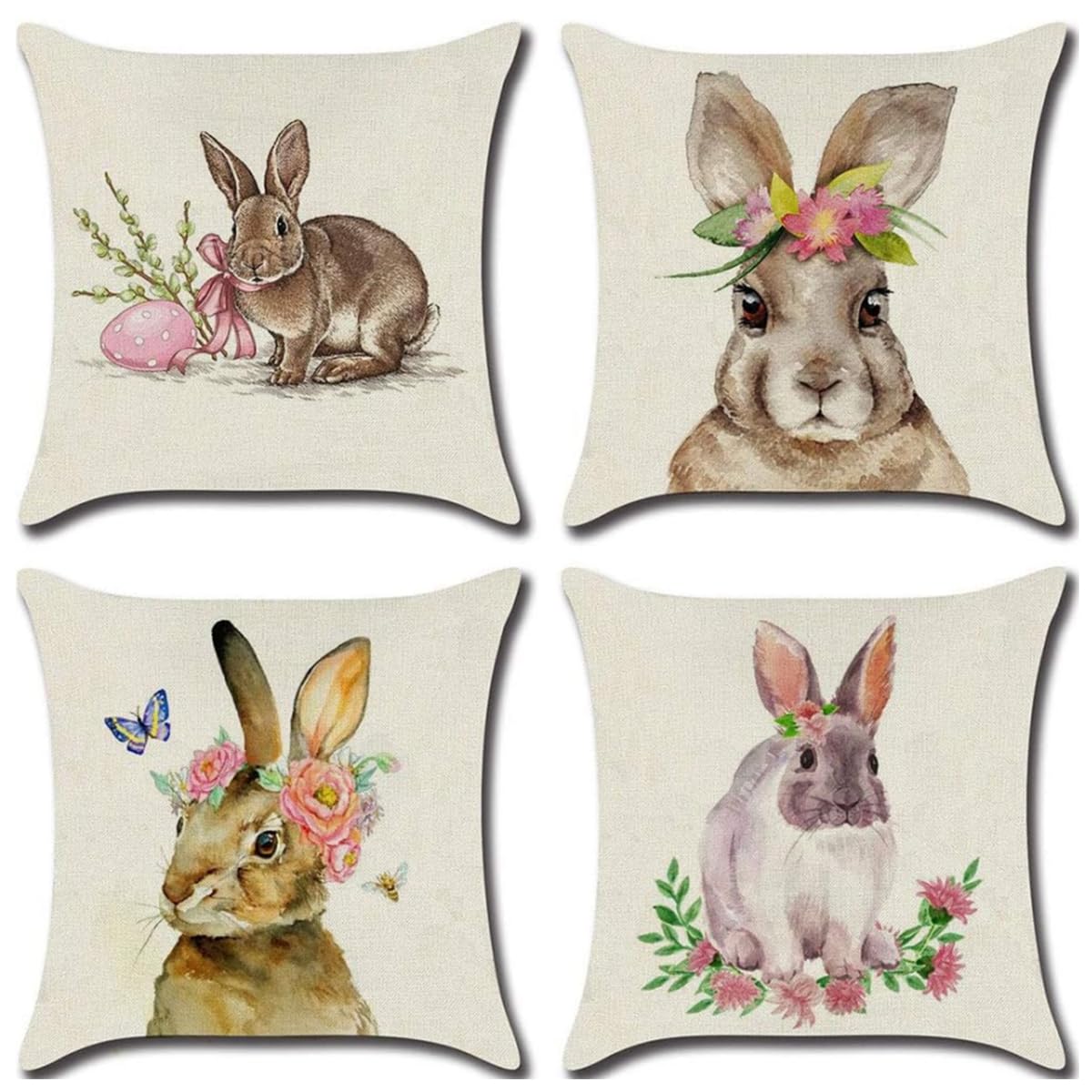 PSDWETS Easter Pillow Cover 18x18 Set of 4 Easter Decorations Holiday Farmhouse Spring Bunny Pillow Case Decor for Home Sofa Couch