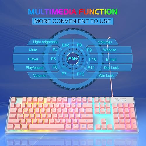 Miniatura 4 de Combo de teclado y mouse para juegos, teclado retroiluminado LED de 7 colores con 104 teclas para PCcomputadora portátil