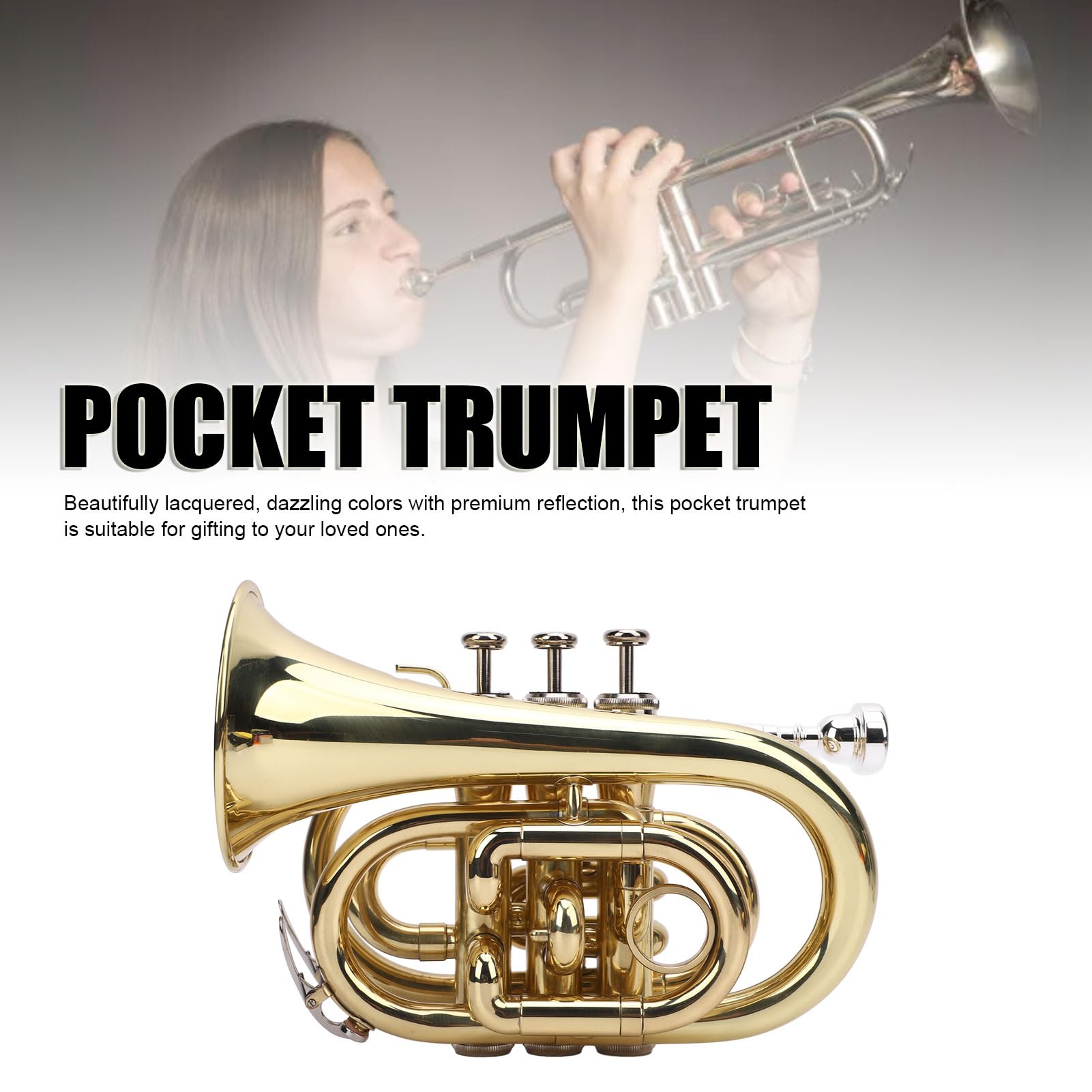 Tromba tascabile in Sib, squisita tromba tascabile in ottone con bocchino 7C, panno per la pulizia, guanti e borsa per il trasporto, per studenti principianti, design compatto