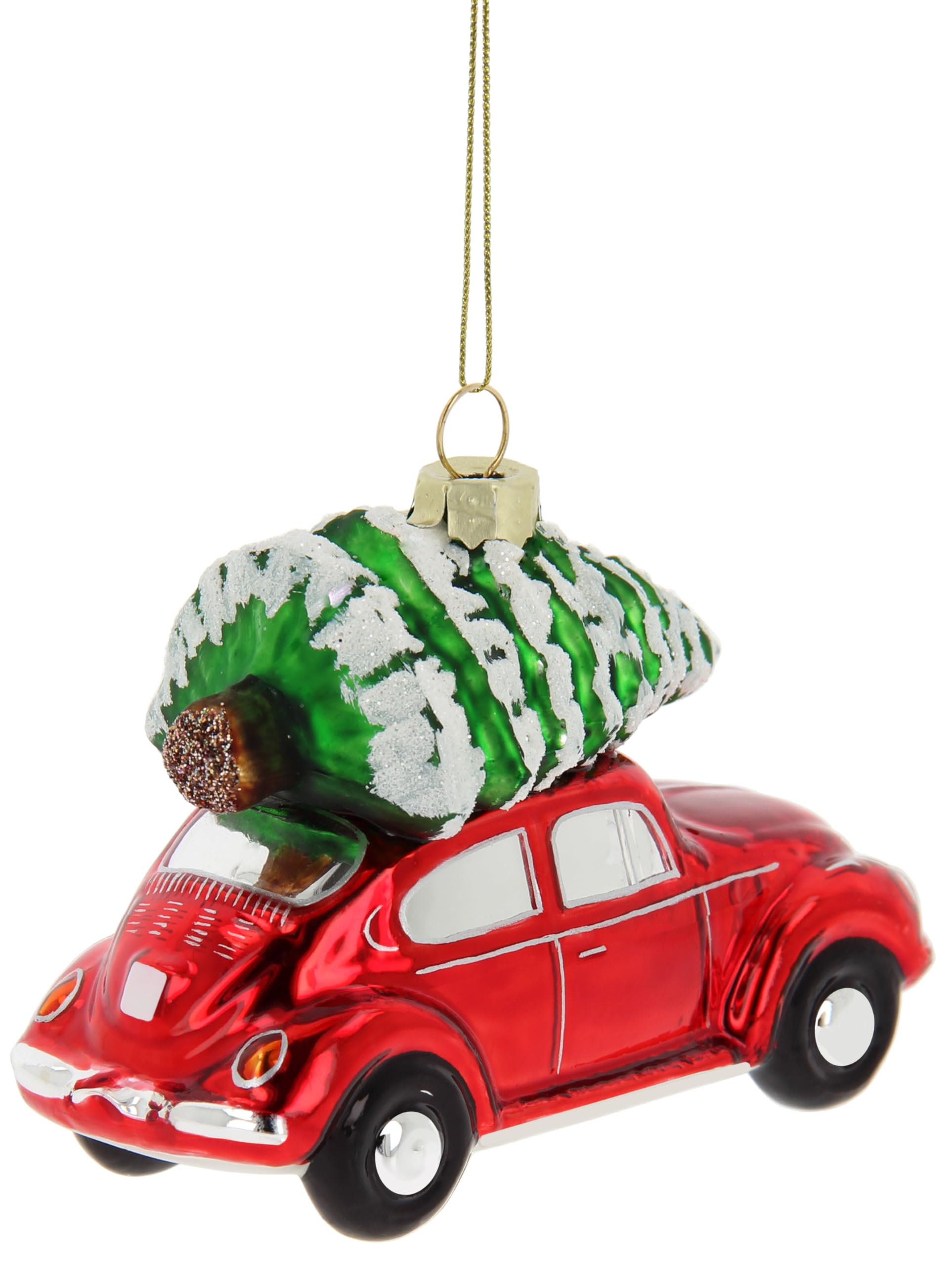 BRISA VW Collection – Volkswagen Beetle ozdoba bożonarodzeniowa i dekoracja ze szkła w pudełku prezentowym (skala 1:40, czerwony z drzewkiem)