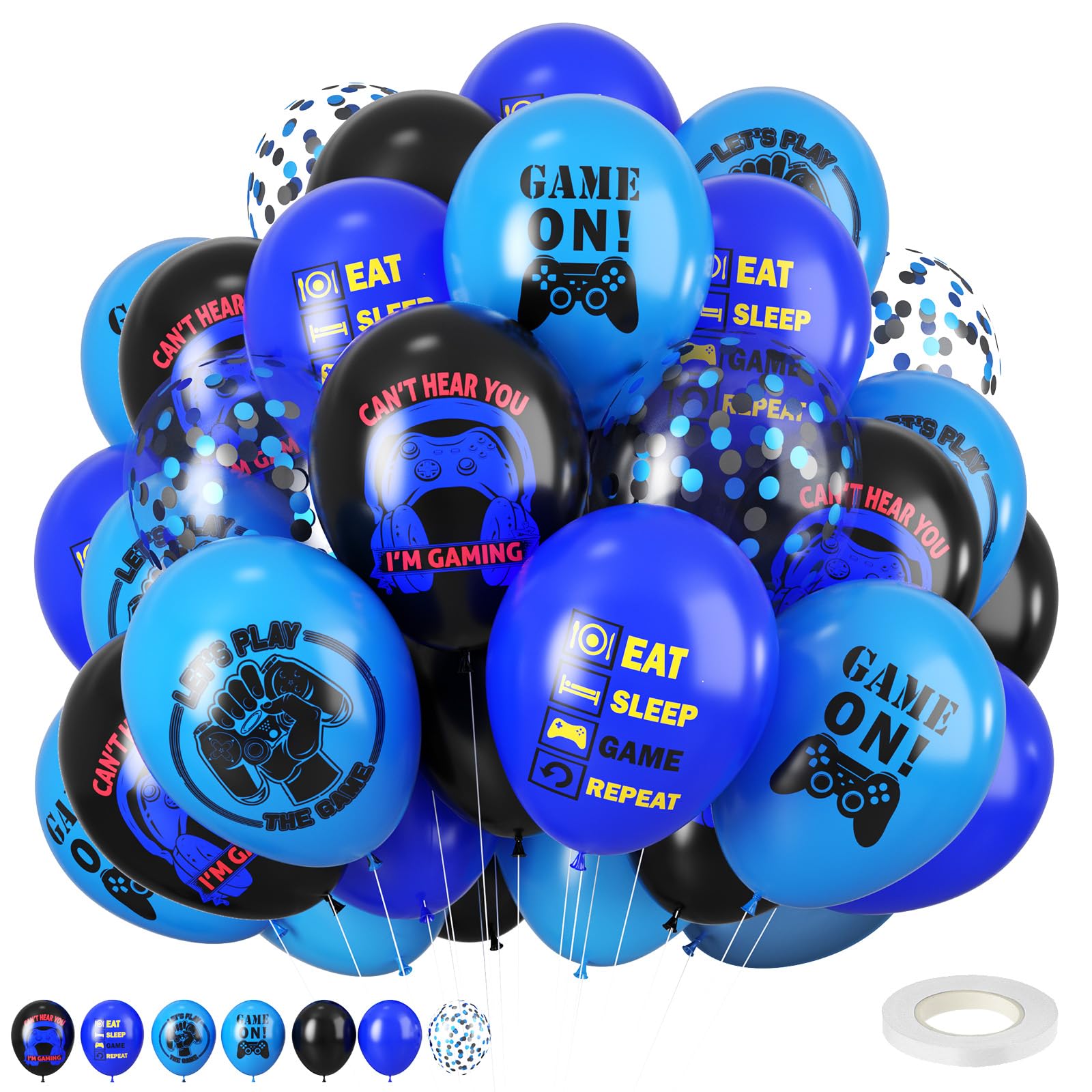 Video Game Party Balloons,Video Game Birthday Party Balloons Blue Black Confetti Game Theme Printed Balloons Decorations Gaming Latex Balloons for