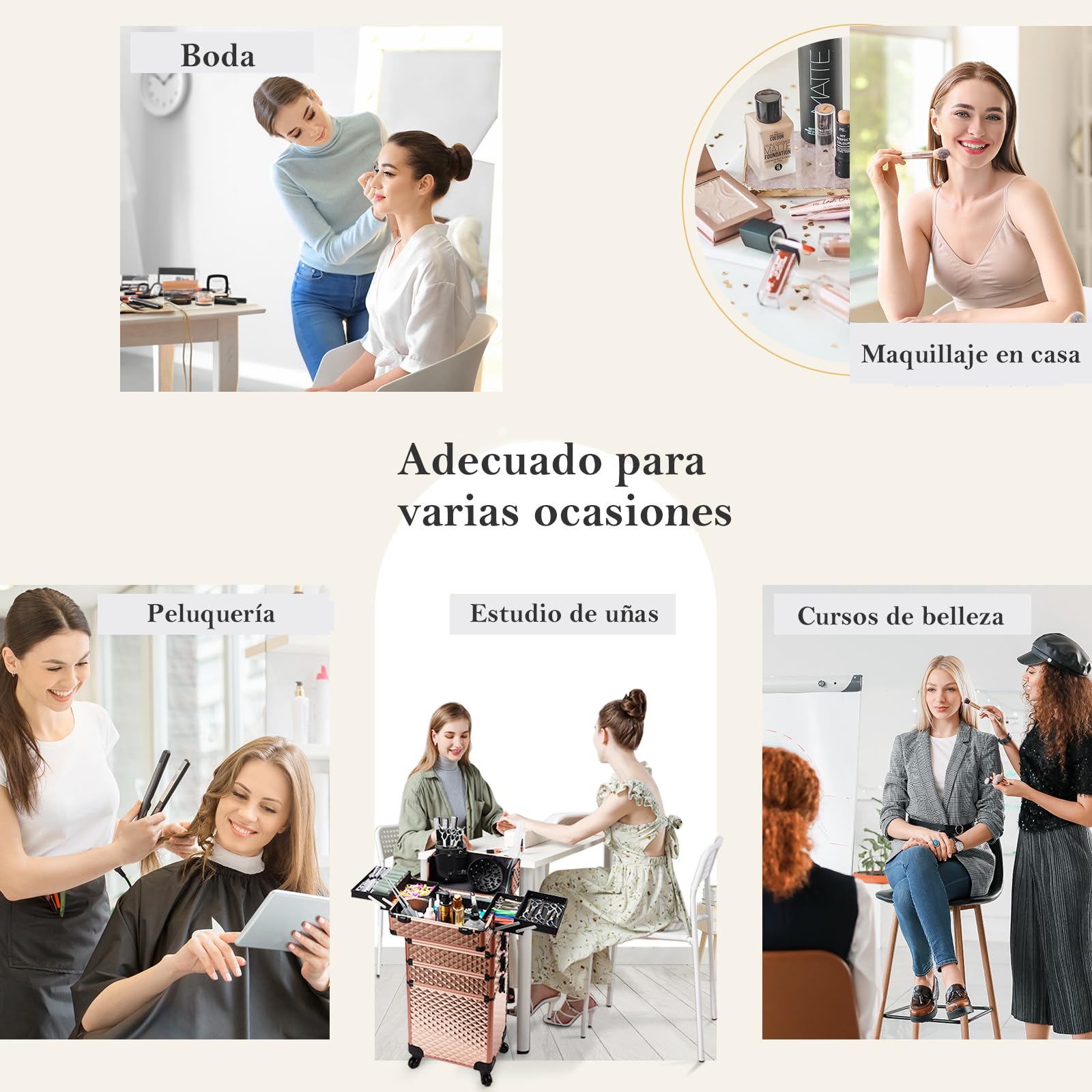 Maleta Maquillaje 4 en 1 Maletin Maquillaje Rueda de Gran Capacidad Caja Maquillaje Maletin de Cosméticos portátil con Cerradura Organizador de Maquillaje, Oro Rosa