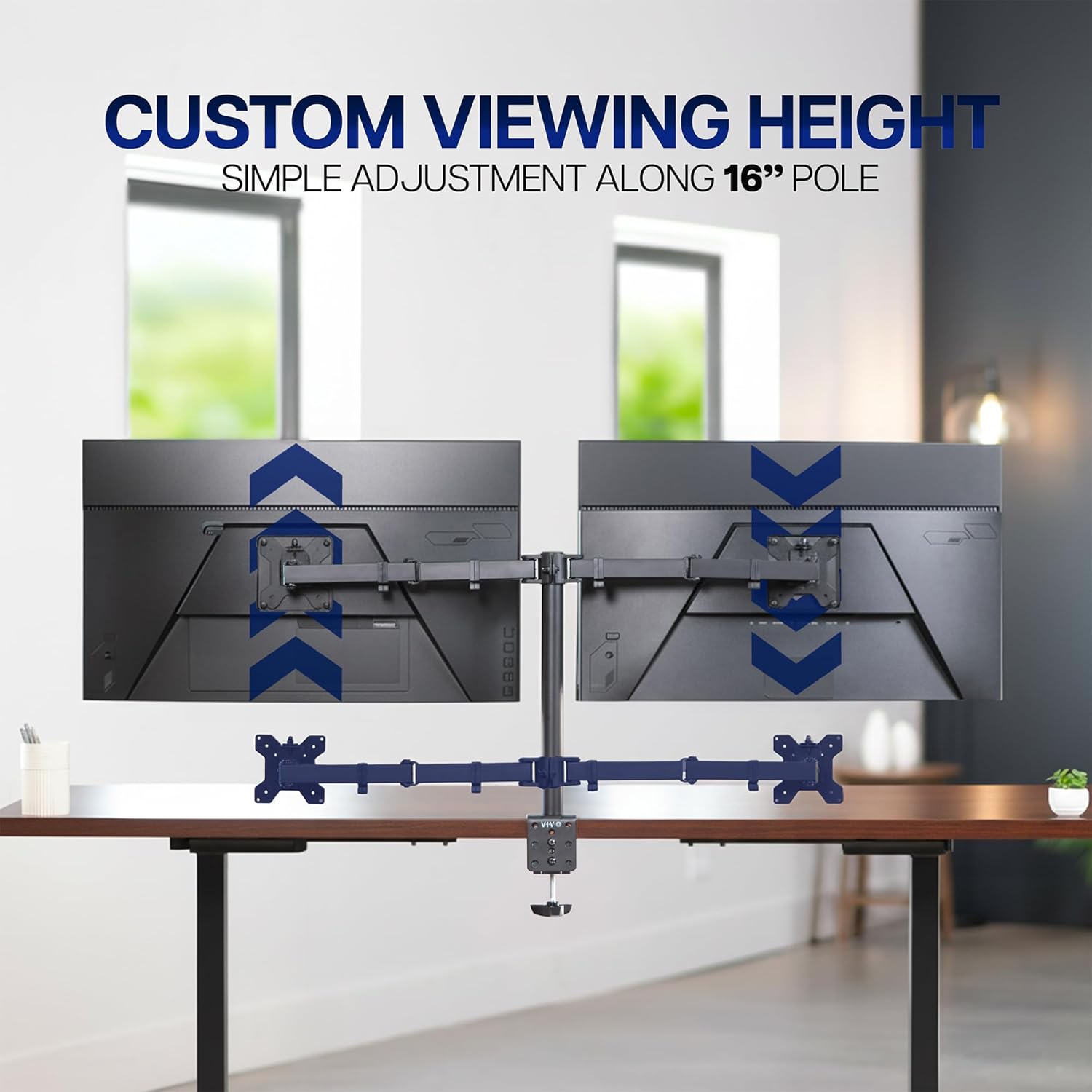 Image illustrating custom viewing height adjustment along the 16-inch pole.