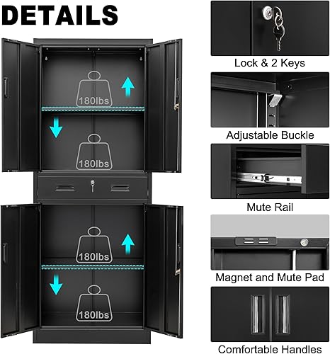 Miniatura 39 de CMY Armario de almacenamiento de metal con dos cajones, gabinetes de acero de 36 pulgadas de alto con estante ajustable, armario de almacenamiento