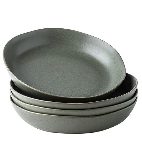 AmorArc 9.75'' Ceramic Large Pasta Bowls, 38oz Stoneware Flat Serving