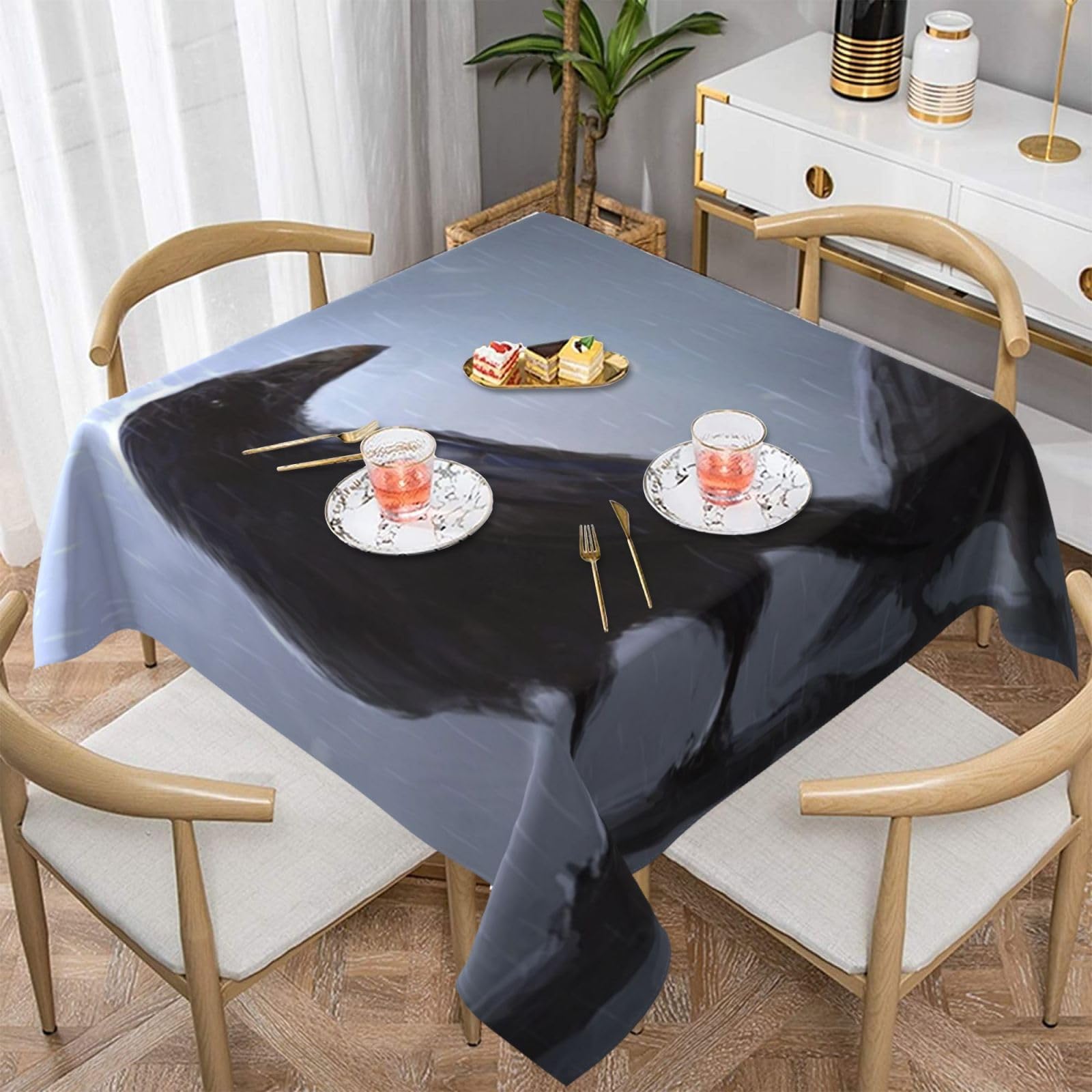 DCEHGEW Ravens Prints Square Tablecloth 137x137 CM, Waterproof Fabric Table Cloth for Dining Table, Farmhouse Table Cover for Kitchen Dining Tabletop Decoration