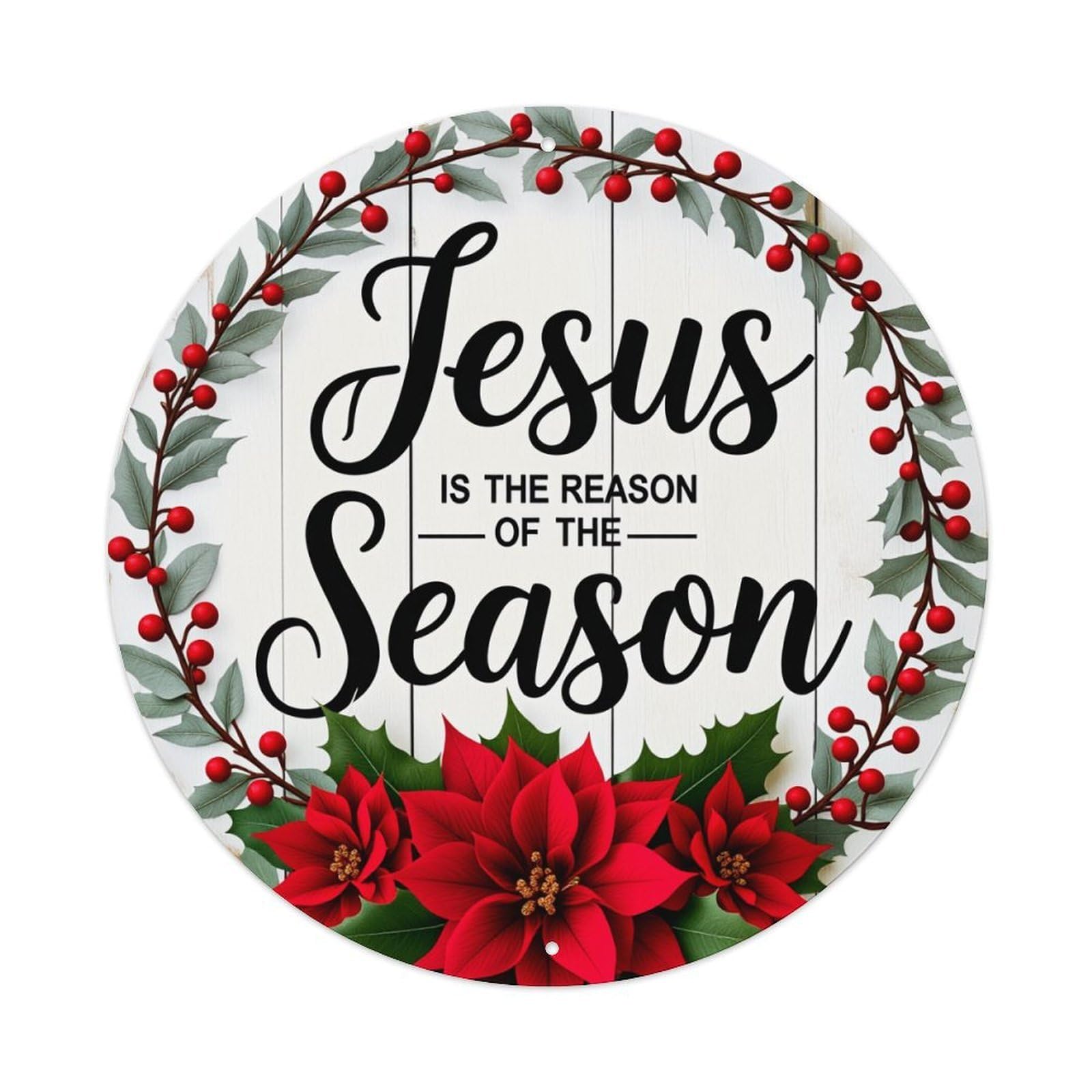 Jesus Is The Reason Of The Season Round Tin Sign Vintage Metal Poster, Home Bar Garage Man Cave Cafe Indoor & Outdoor Wall Decoration 8x8Inches