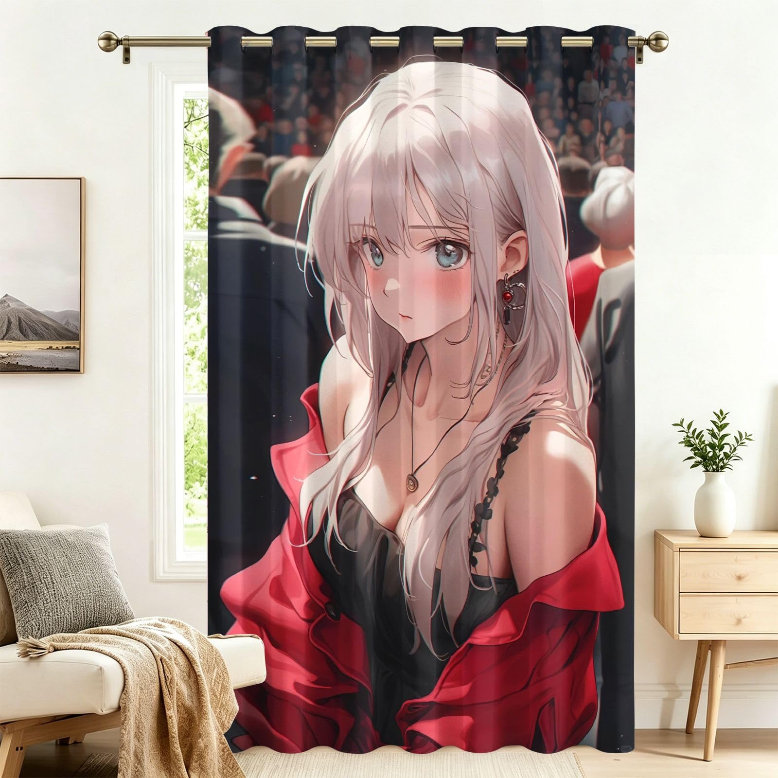 Fadaing Anime Girls Curtains with Eyelets, Thermal Curtain, Heat Protection, 242 x 132 cm, Door Curtains, Thermal Protection, Outdoor, Cold Protection, Bedroom, Living Room, Window Decoration, Pack of