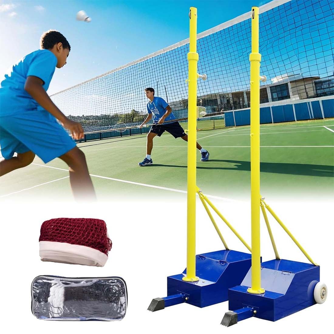 Pali regolabili per badminton da 1,5-2,1 m, supporto per pallavolo con rete, portatile, per cortile, interni, esterni, adulti, bambini, scuola, giardino