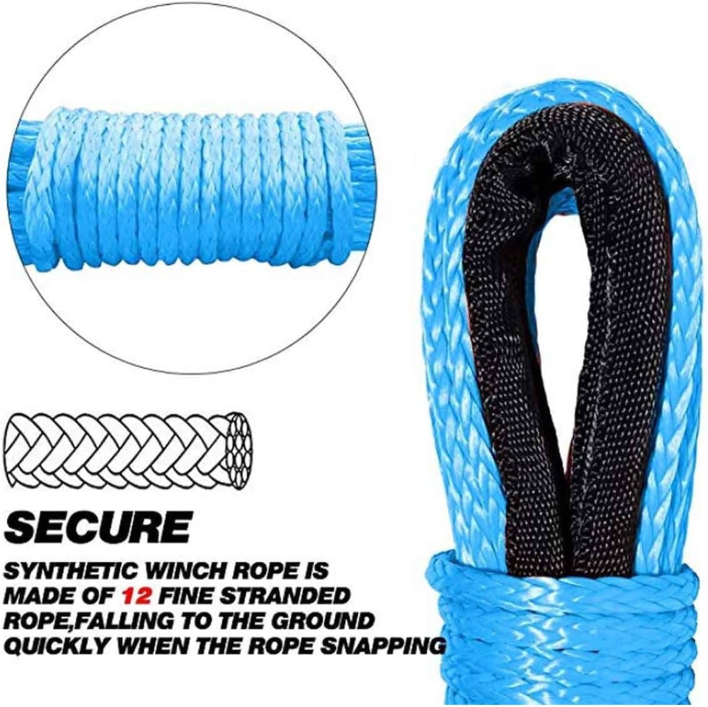 LIAMOS Winch Rope Cable, Winch Rope String Line Cable with Sheath Gray Synthetic Towing Rope 15m 7700LBs Car Wash Maintenance String for ATV UTV Off-Road Long Resistance to Wear(Gris)