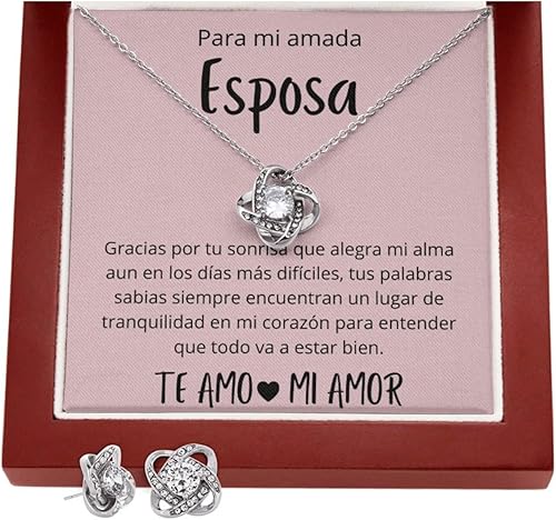 Miniatura 1 de Regalo para Esposa Regalos de Aniversario Para Mi Esposa Set de Regalo Collar y Aros Para Mujer Plateado y Dorado Regalo Para Mujer Personalizado