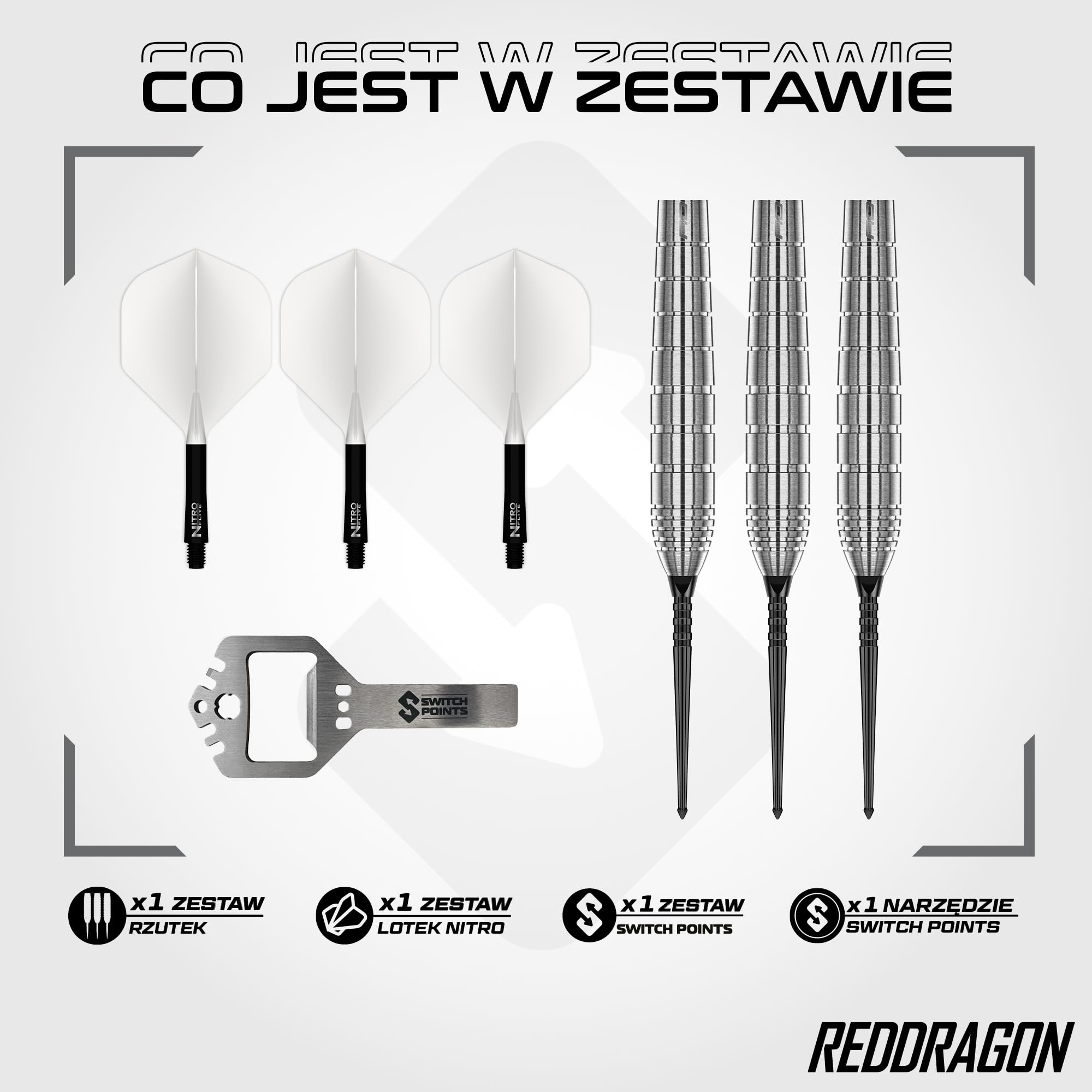 Red Dragon Darty – Luke Humphries 'Coolhand' TX1 Switch Points | 24 g stalowe rzuty | profesjonalne rzuty do darta | 90% wolframowe rzuty z lotkami i trzonkami
