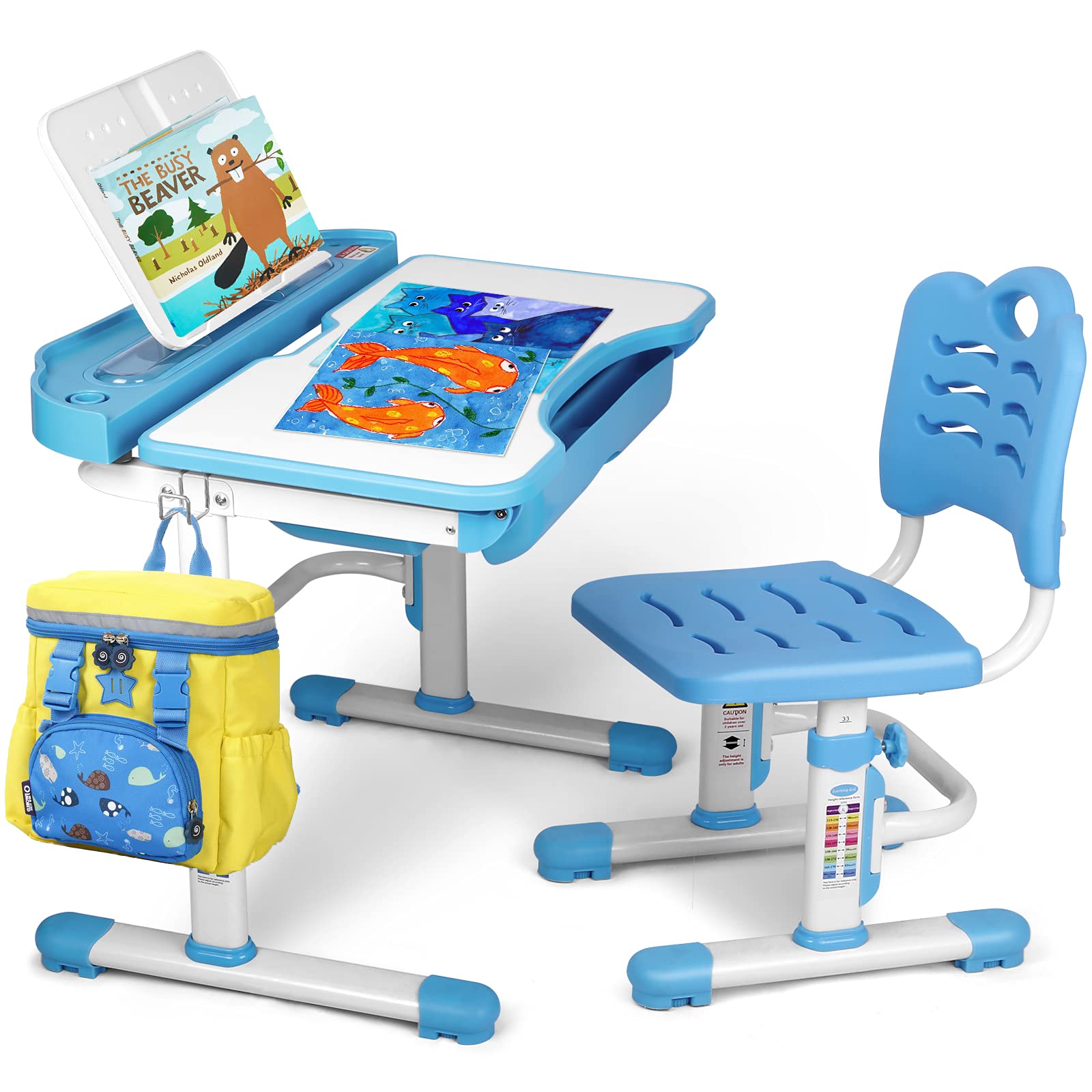 Buy Kid Desk and Chair Set with Drawer, Height Adjustable Student Study Desk, Kid Desk Chair