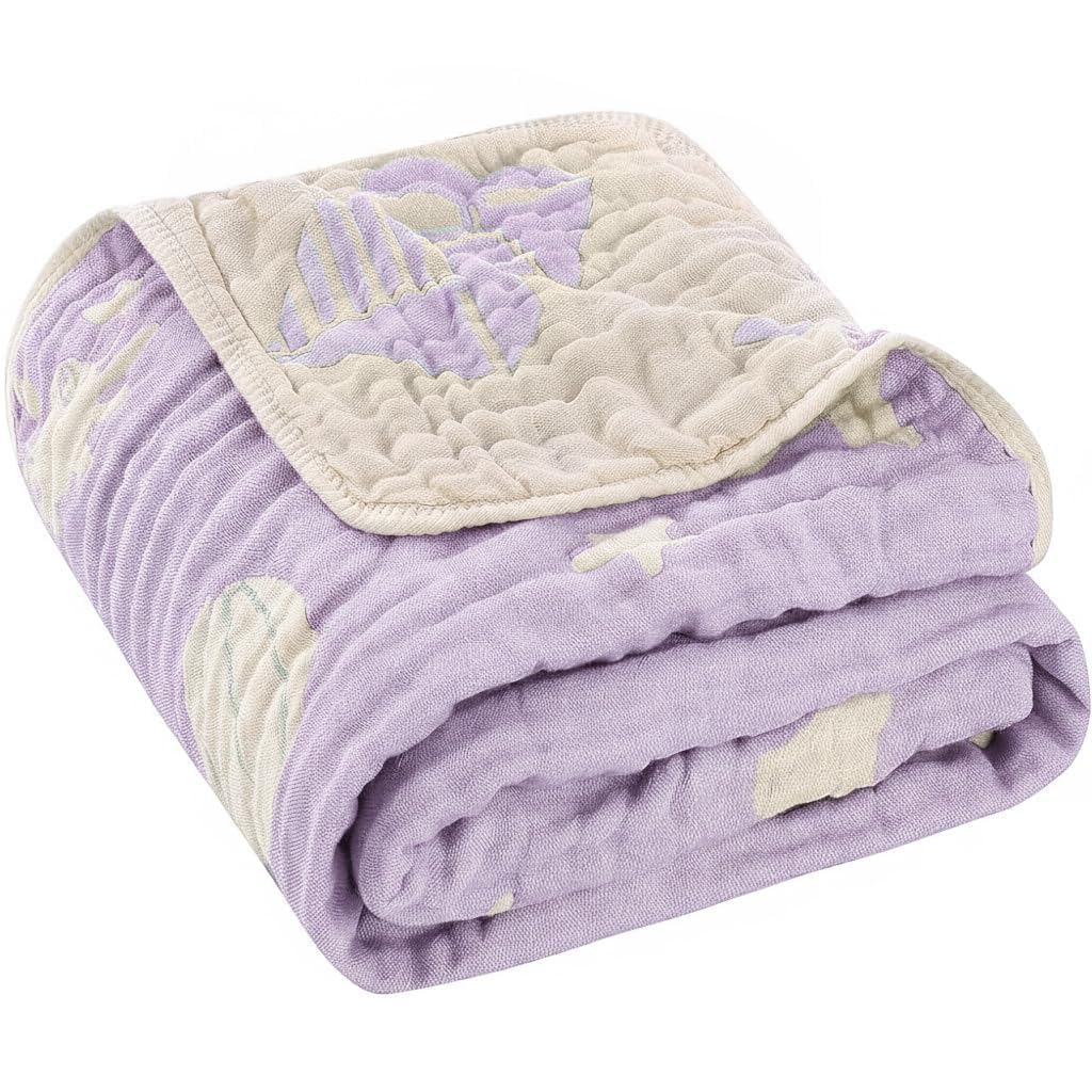 Muslin Baby Blanket Organic Cotton Blend Jacquard (Lavender,43")