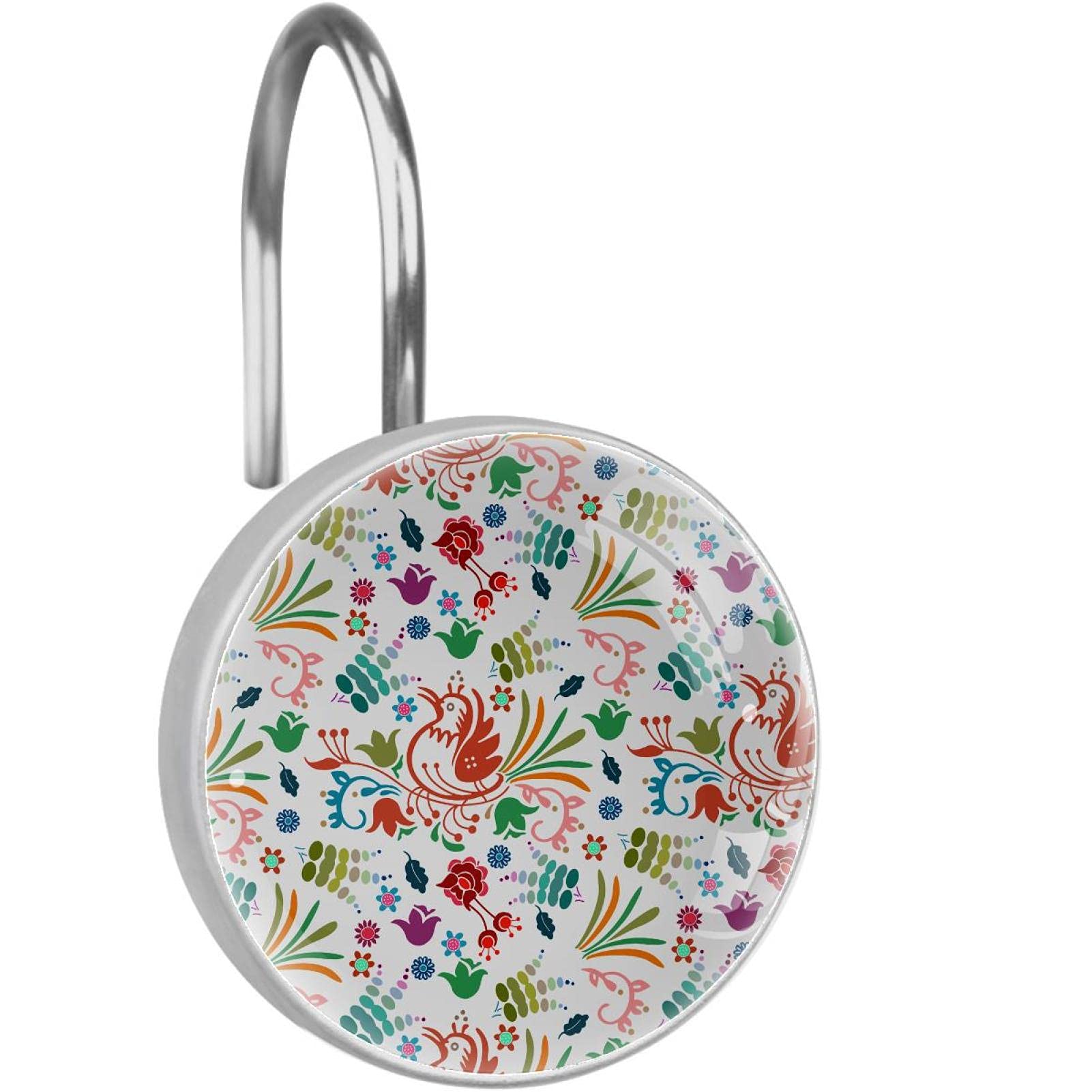 Lot de 12 anneaux de rideau de douche en acier inoxydable à motif floral