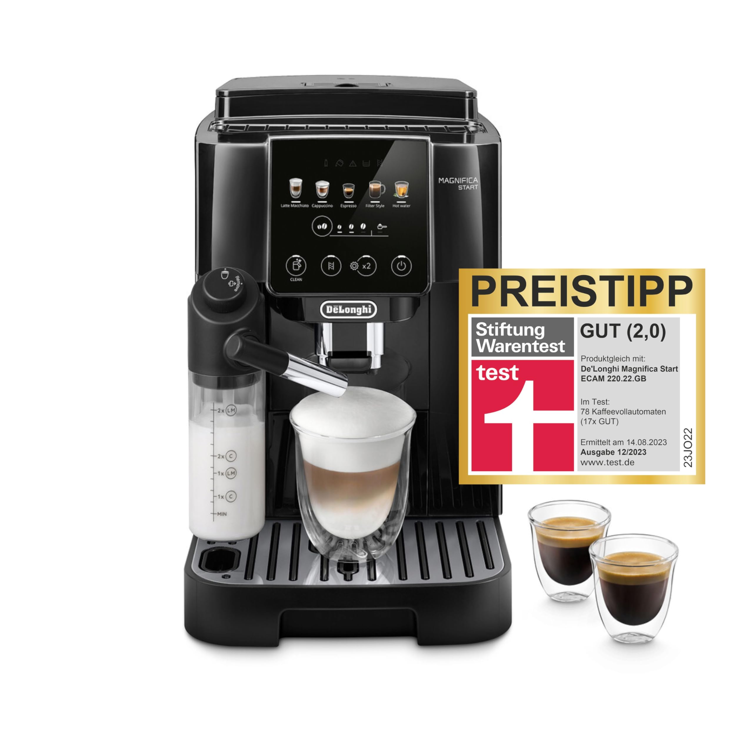 De'Longhi Magnifica Start ECAM220.91.B Kaffeevollautomat mit LatteCrema-Milchsystem für Automatischen Cappuccino 5-Direktwahl-Tasten Soft-Touch-Bedienfeld x2-Funktion Schwarz