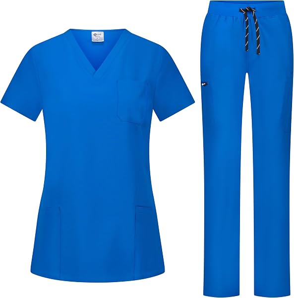 B-well Bella Damen-Schrubb-Set Schlupfkasack + Schlupfhose Set Medizin Arzt Uniform Schlupfjacke Oberteil mit Hose Medizinische Berufsbekleidung mit Elastan - 1