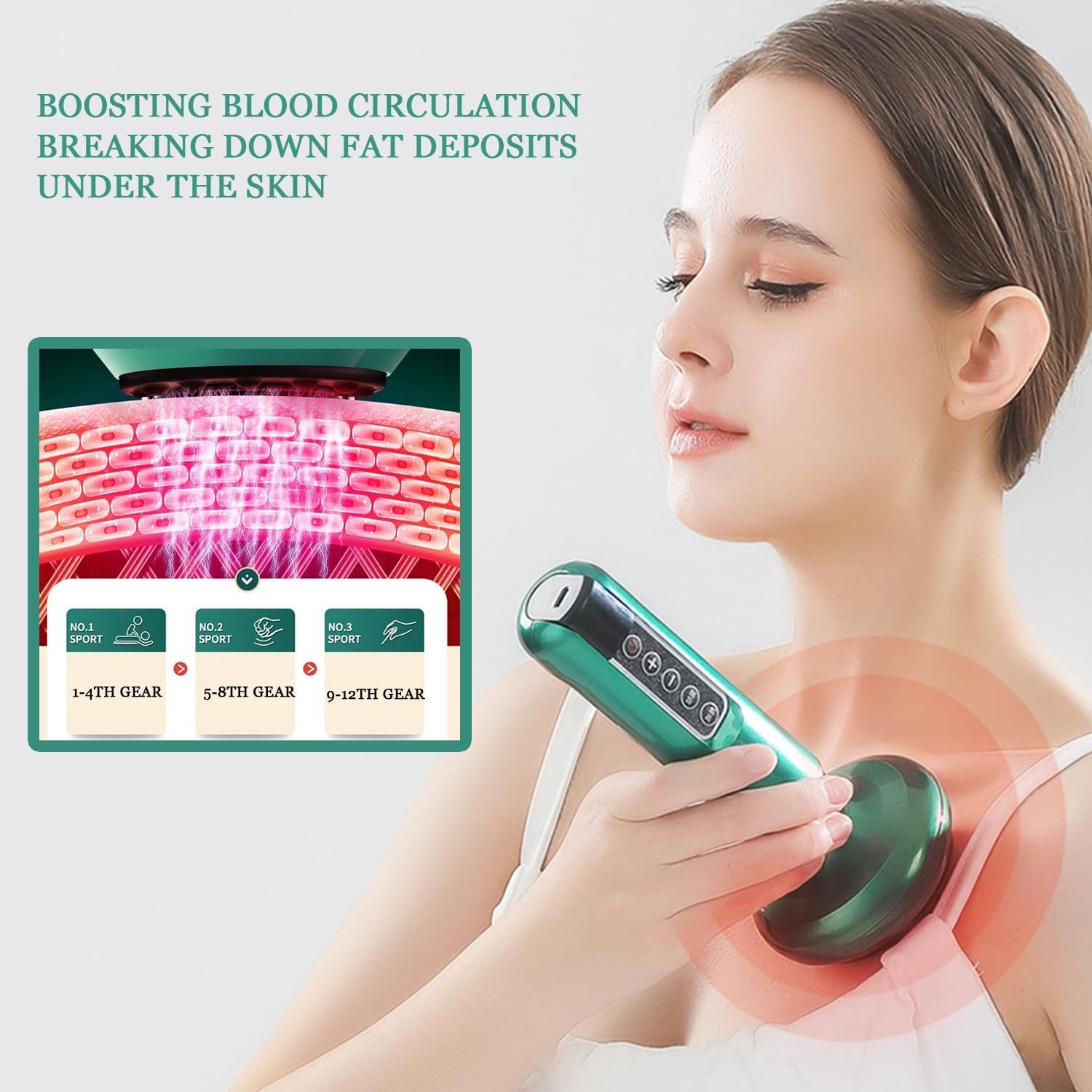 Liorla Cellublast para celulitis, 12 niveles ajustables, masajeador de celulitis Bluile, recargable e inalámbrico, masajeador anticelulítico variable (blanco)