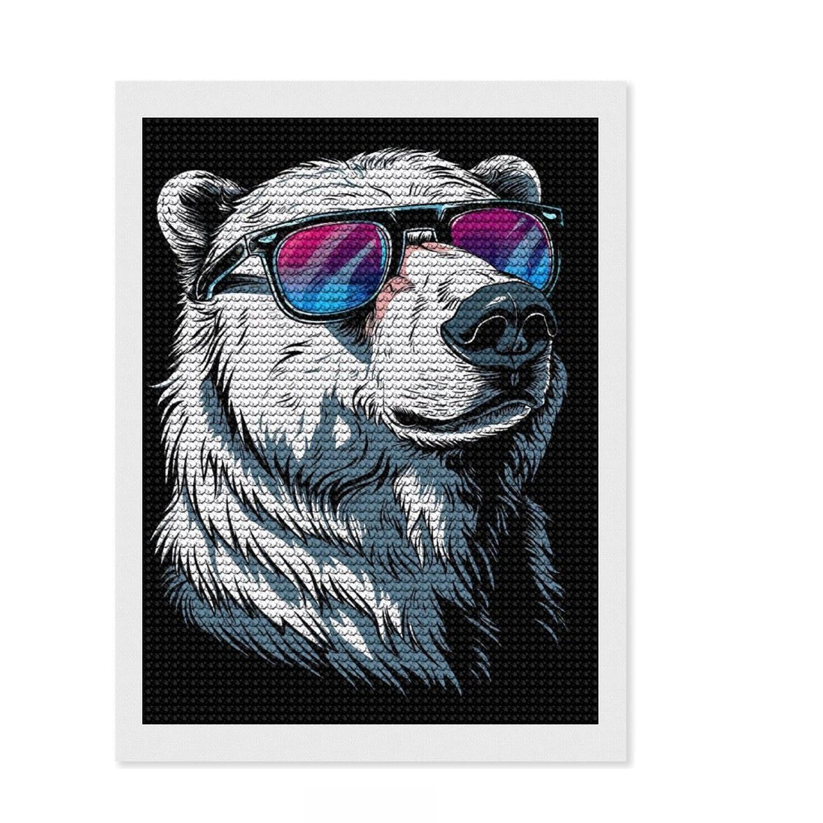 Junmoney Polar Bear Colorful Round Drill Diamond Painting 12"x16", for Women, Fun Craft Experience, Bedroom Decor, Holiday Gift Idea