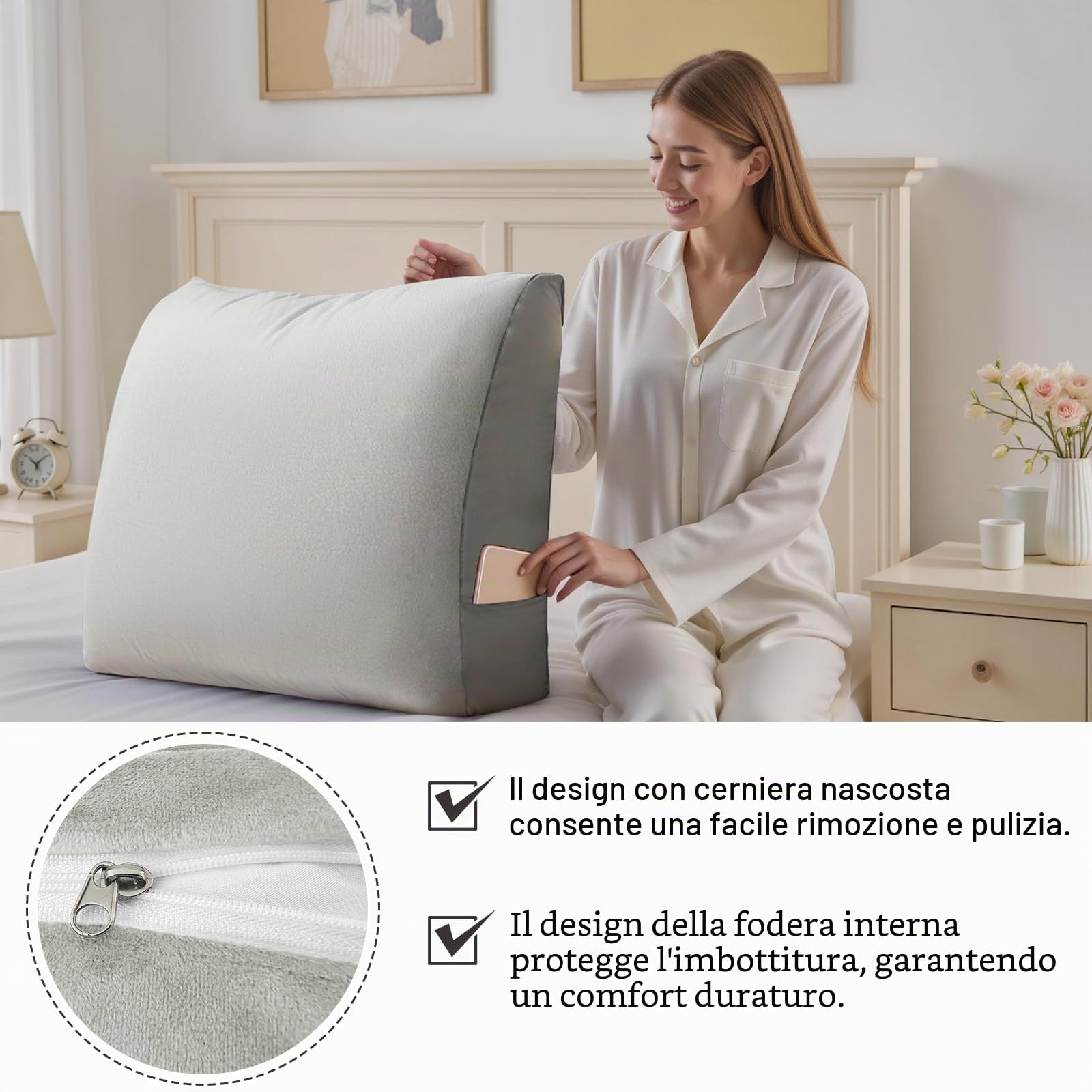 Cuscino per divano 60 × 13 × 50 cm – Morbido cuscino per schiena con rivestimento rimovibile – Comodo cuscino per divano e divano – Cuscino decorativo per soggiorno