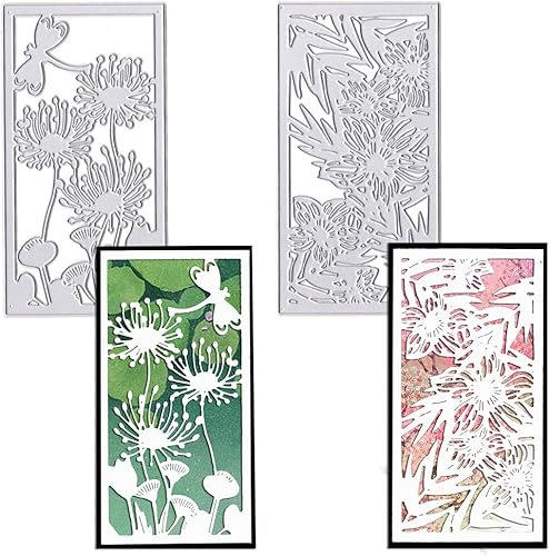 Hying 2 troqueles de corte con marco de hojas y flores para hacer tarjetas, fondo rectangular, plantillas de estampado de libélula y margarita,