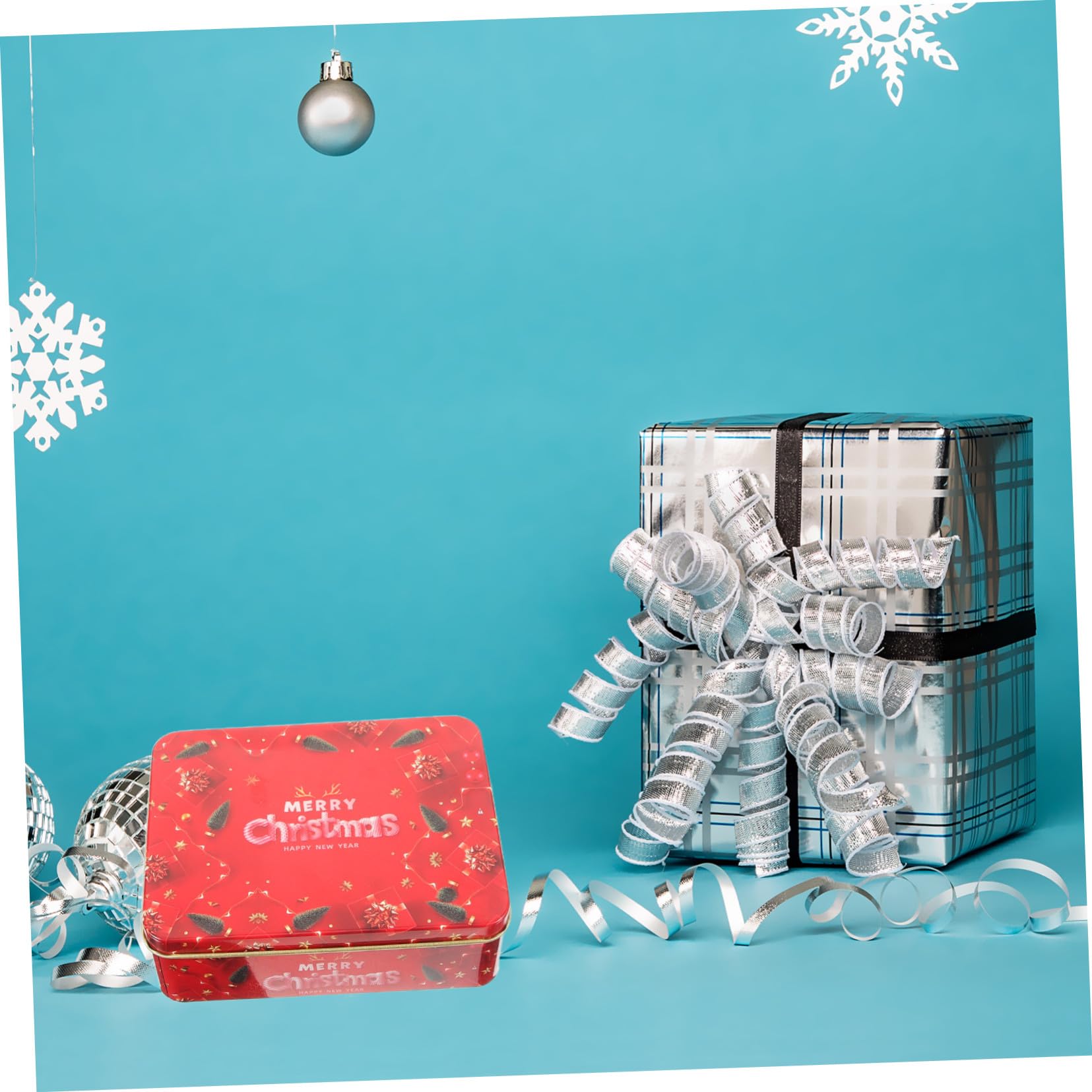 TOGEVAL 8 Teiliges Weihnachtsdose aus Metall Kleine Eckige Geschenkboxen mit Deckel Stabile Blechboxen für Weihnachtskarten und Geschenke Farbenfrohe Wiederverwendbare Vorratsdose