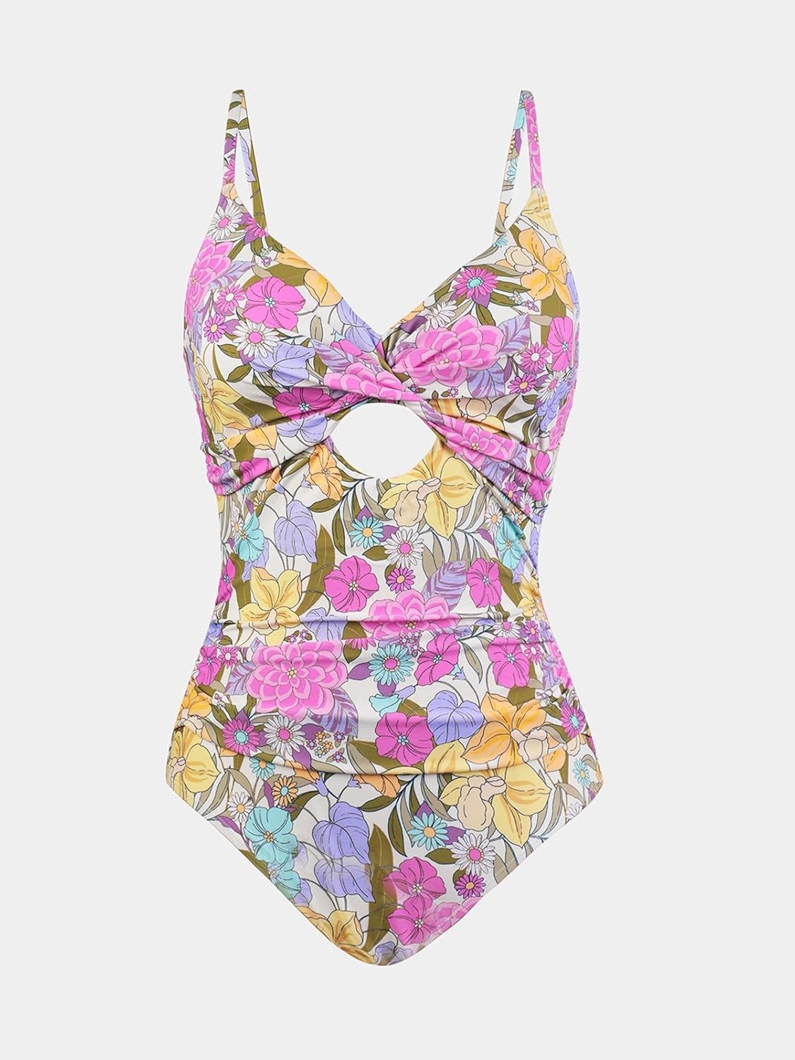 CUPSHE One Piece Swimsuit for Women Bathing Suits Twist Front Cutout Adjustable Straps Ruched Swimwear