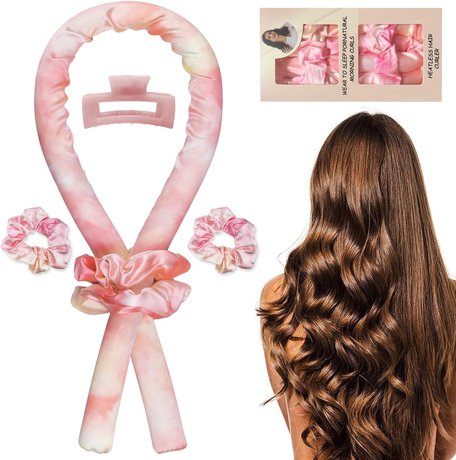 Hair Curlers, Hair Curler Heatless Curl Set Heatless Curls Large Hair Curlers DIY Hairstyle Hair Curler 1 unit and Silk Scrunchie 2 units 1 Hairpin
