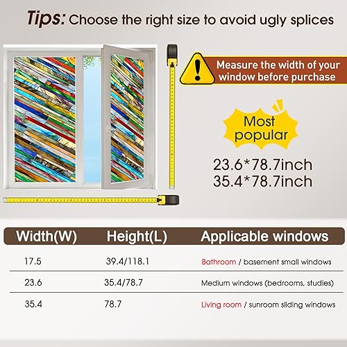 Miniatura 32 de Windimiley Película de privacidad para ventana de vidriera: 3D arcoíris floral decorativo esmerilado estático para baño, control de calor, bloqueo