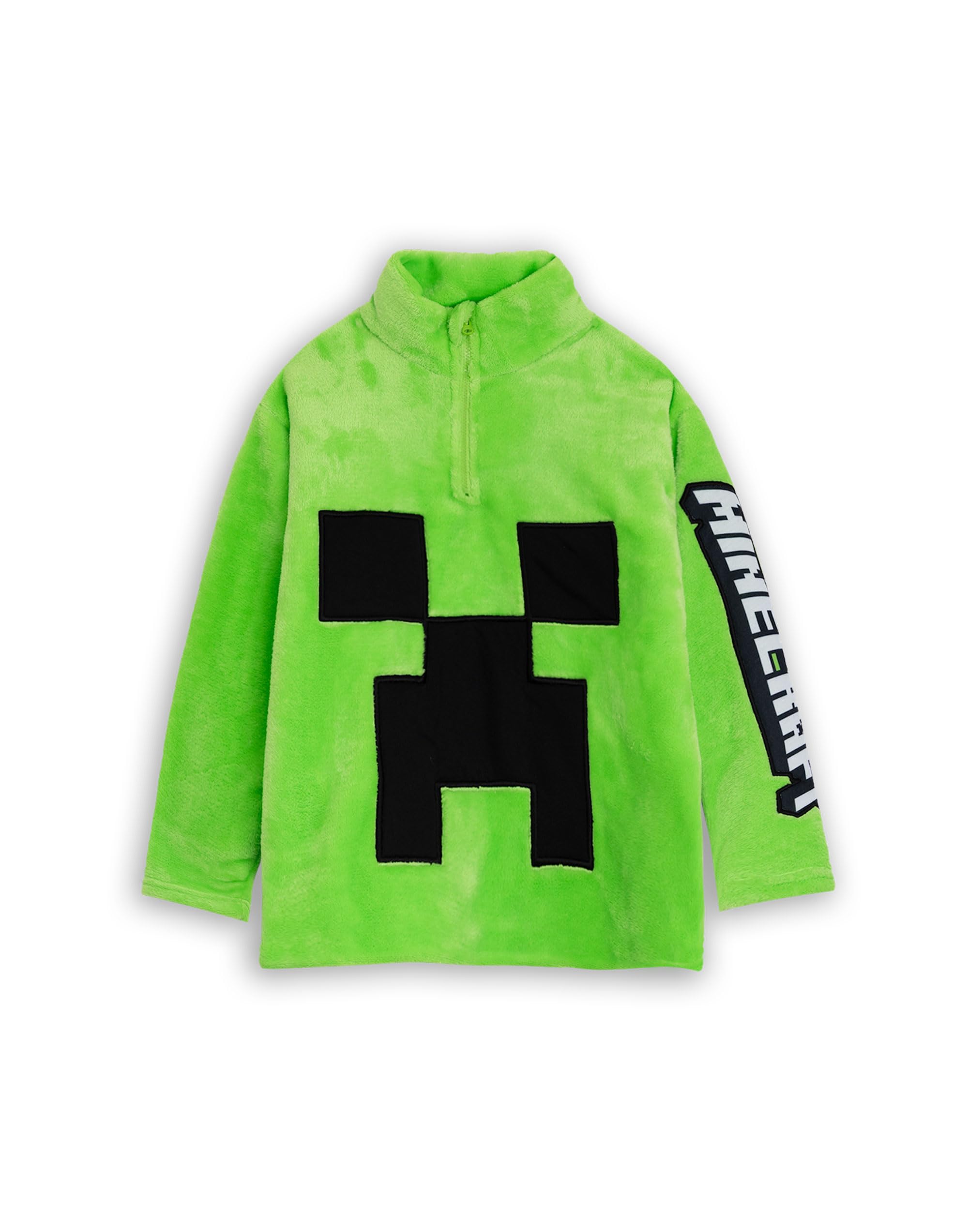 MINECRAFT Pigiama e Maglione a Maniche Lunghe Verde Creeper per Ragazzi, 3 Pezzi in Pile con Cerniera e Collo a Imbuto | Abbigliamento da Notte per Bambini