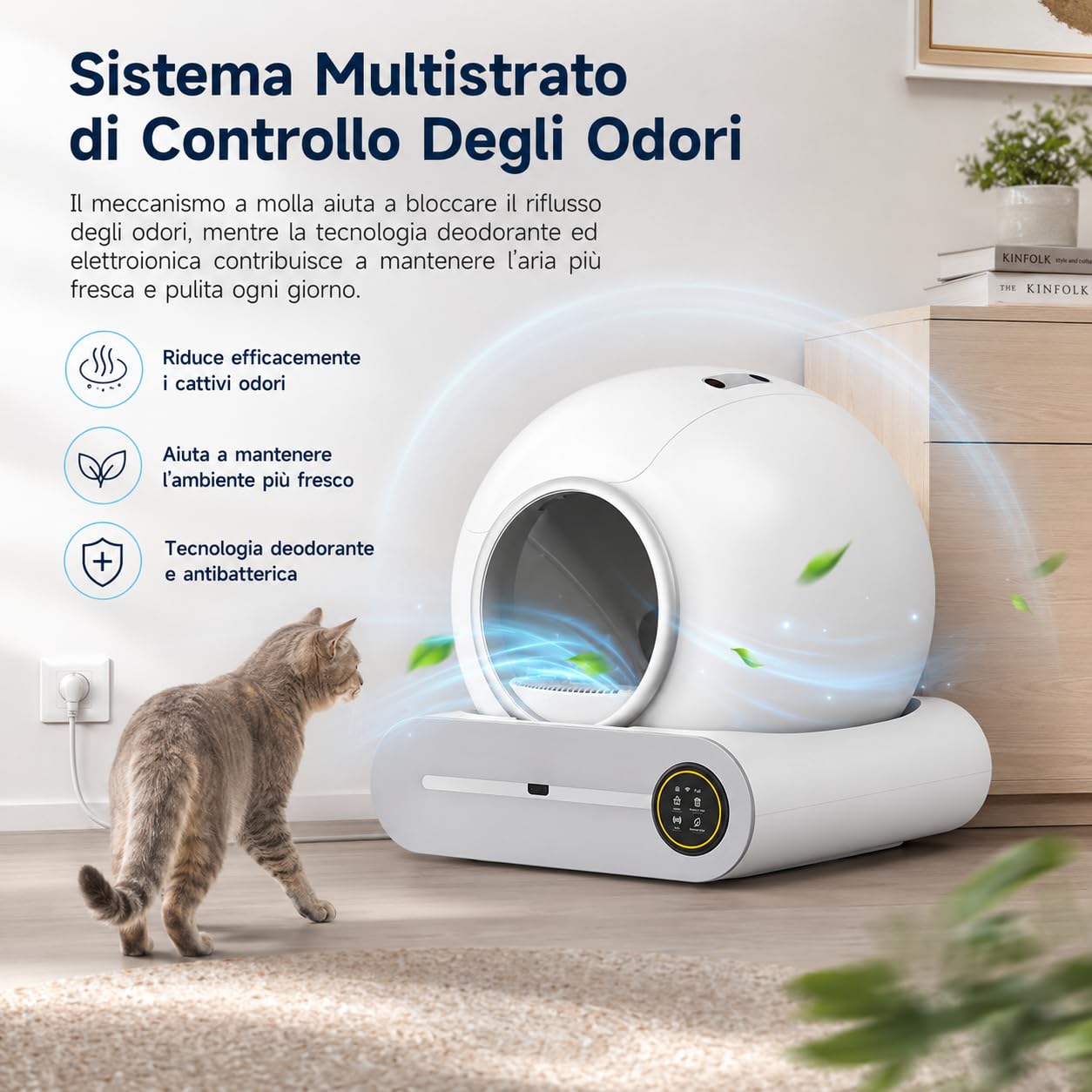 Lettiera Gatto Autopulente XXL 65L con Cassetto Rifiuti 9L, Lettiera Automatica per Più Gatti con Controllo App, Sistema Antiodore Ionico e Monitoraggio Salute, per Gatti da 1 a 8 kg (A)