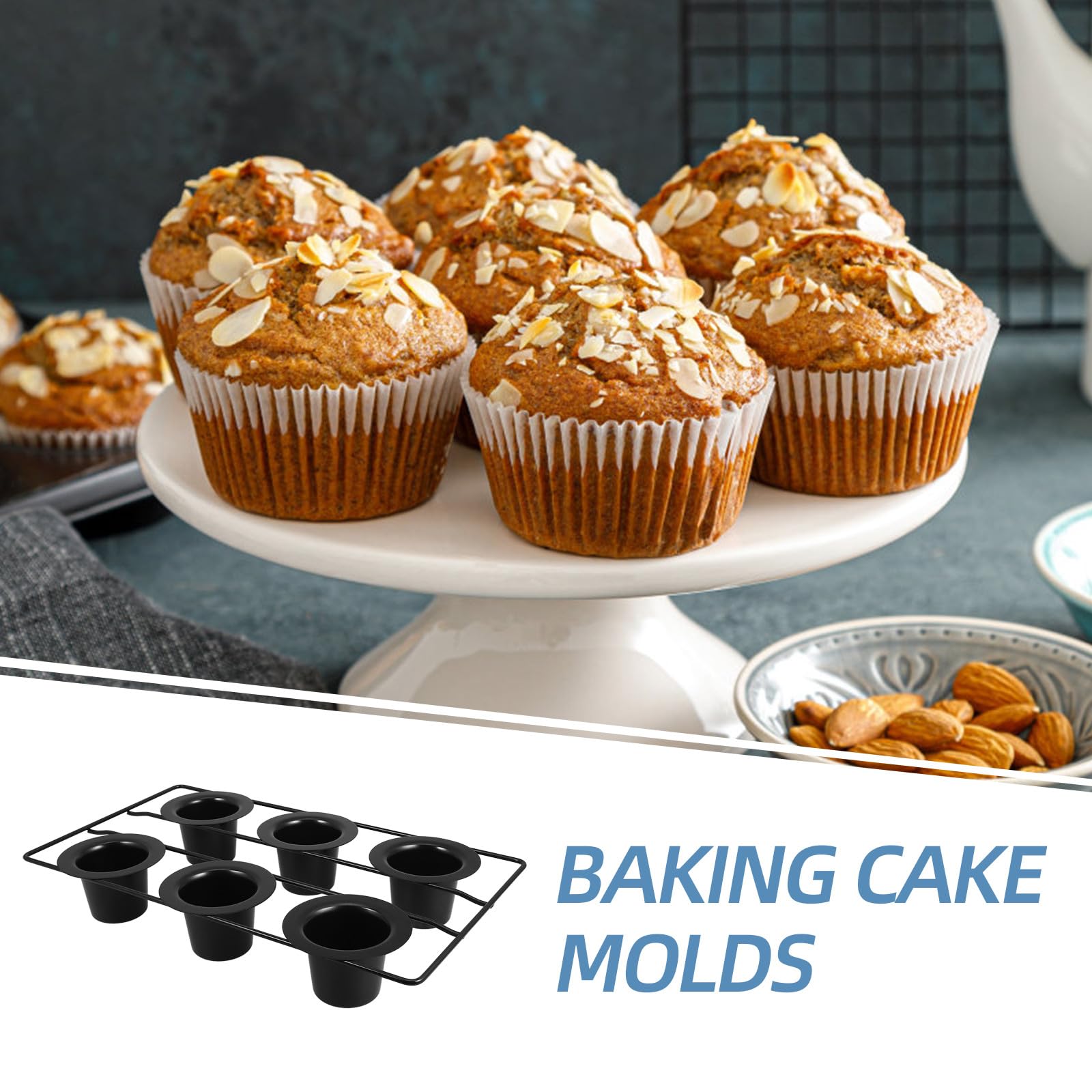 TOYANDONA Antihaftbeschichtete Tiefe Backform aus Dickem Kohlenstoffstahl 6-tassen Muffinform in Schwarz für Muffins und Cupcakes für Familienfeiern und Heimküchen
