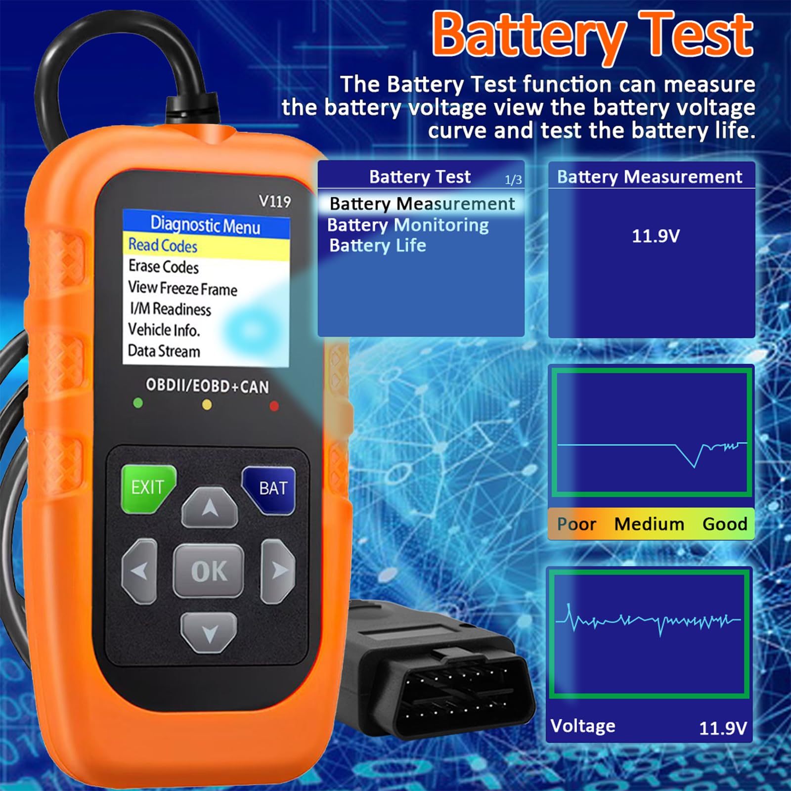 Amazon.co.jp: V119 OBD2 スキャナーコードリーダー、エンジンライト