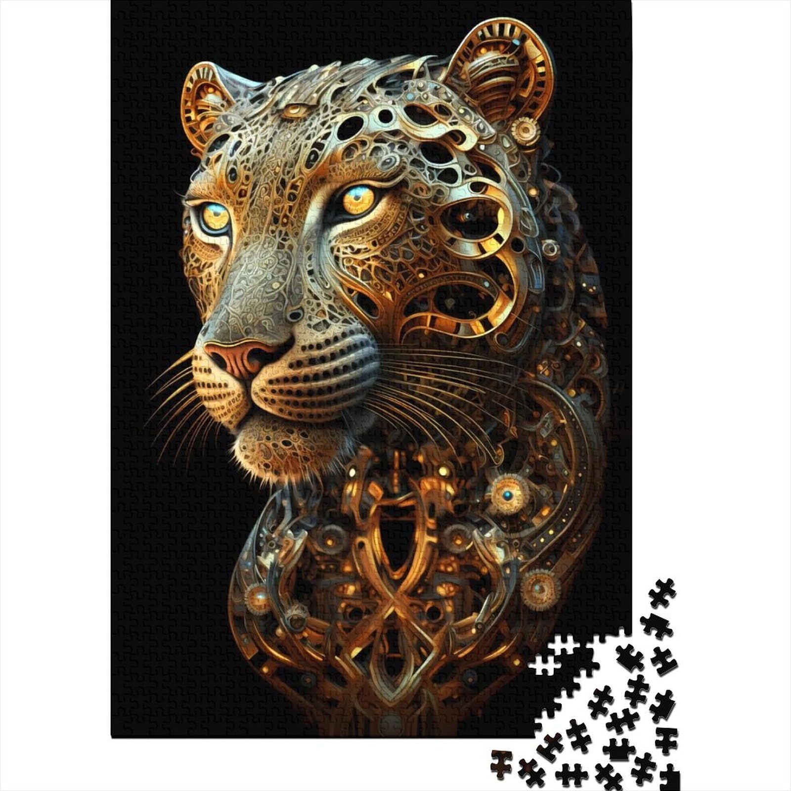 1000 Piece Leopard Golden Art Deco Jigsaw Square Puzzle for Adults & Wooden Puzzles Educational Game Challenge Toy 1000pcs (75x50cm) — image 1