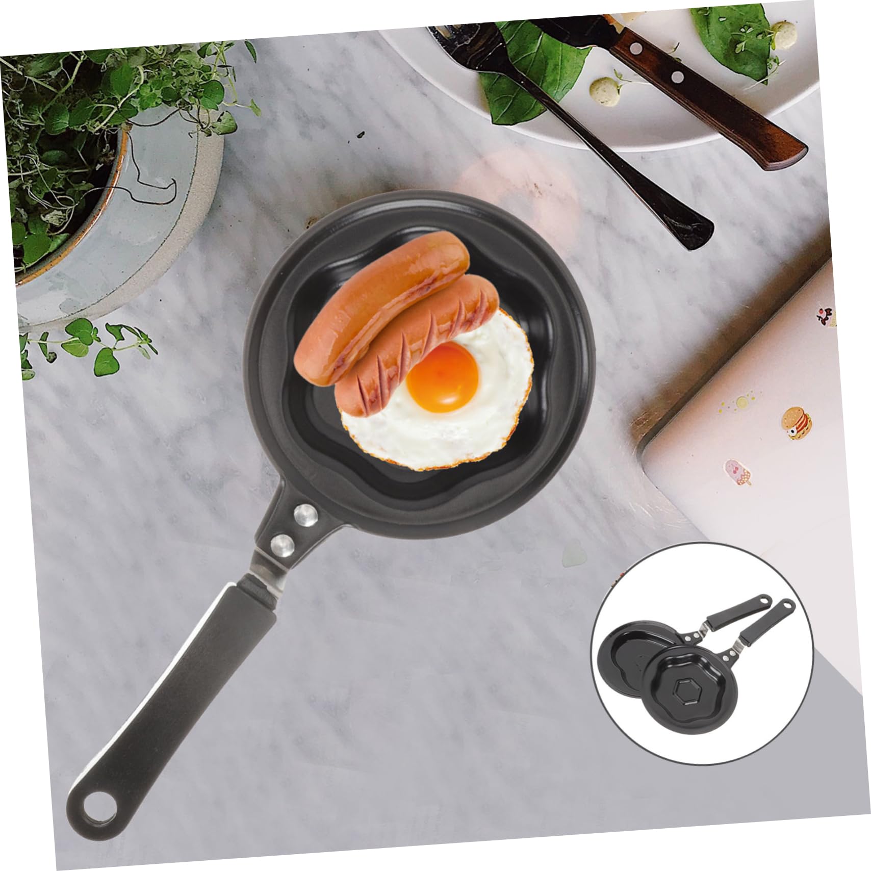 OKUMEYR 2Pcs Non Stick Egg Shaped Frying Pans with Handle Adorable Heart Design for Breakfast Cooking for Home and Professional Use and Kitchen Supply