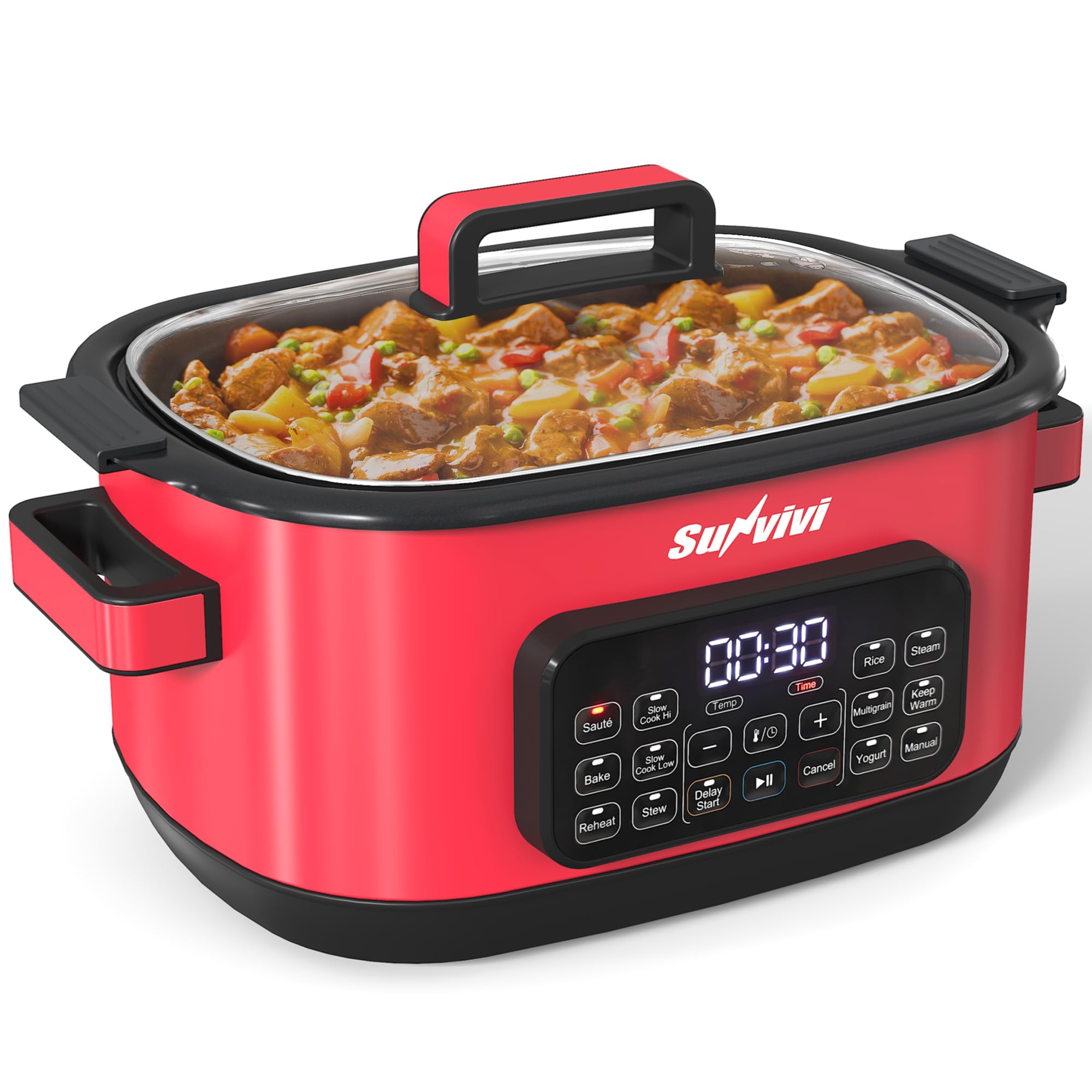 12-in-1 Multicooker 6 5QT Slow Cooker Roaster Oven Digital Programmable Multi Functional Pot with Timer Temp Control Delay