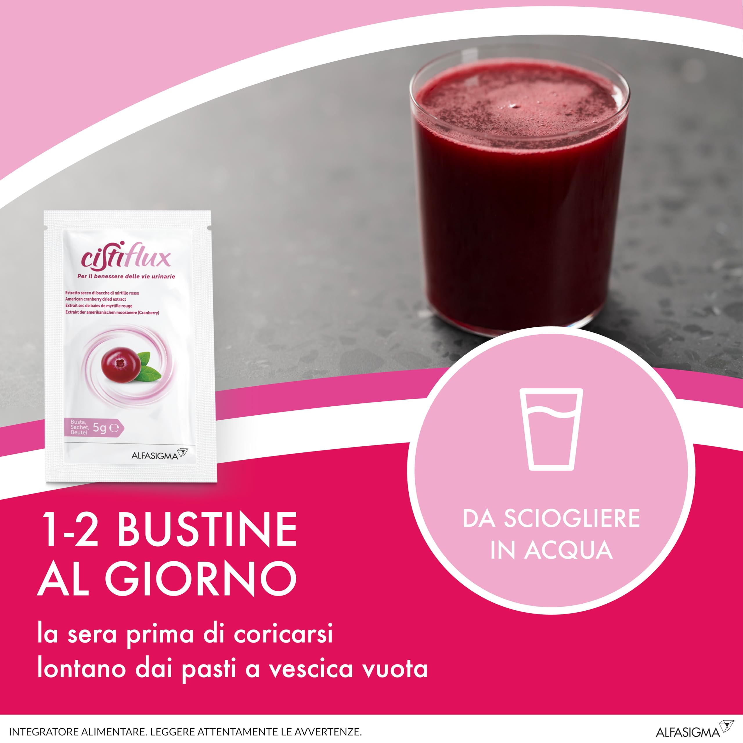 Cistiflux, Integratore a Base di Estratto di Mirtillo Rosso,Cranberry Americano, e D-Mannosio,per Favorire Una Corretta Funzionalità delle Vie Urinarie, 28 Bustine, Gusto Frutti di Bosco