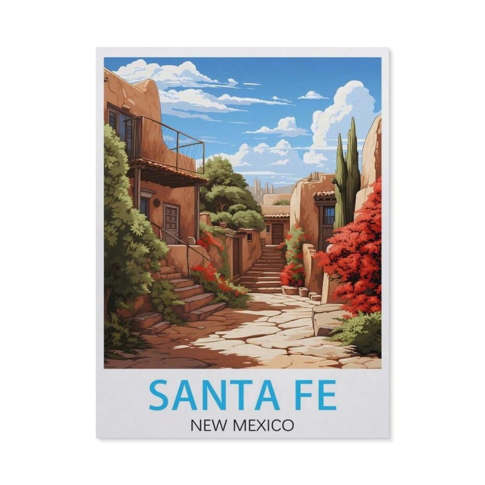 BEAYODKP Paint by Numbers for Adults，Santa Fe New Mexico Vintage Travel Posters，Canvas Adults' Paint by Number Kits on Canvas DIY Oil Painting by Numbers for Adults(30x40cm-AL72