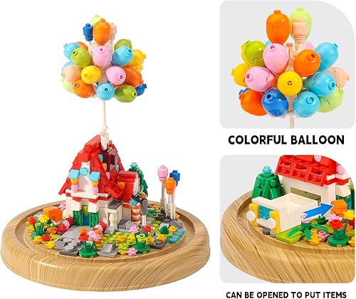 Miniatura 3 de Juego de construcción de casa con globo pequeño, bloque de construcción creativo de casa voladora con cubierta para el polvo, ensambla juguetes de