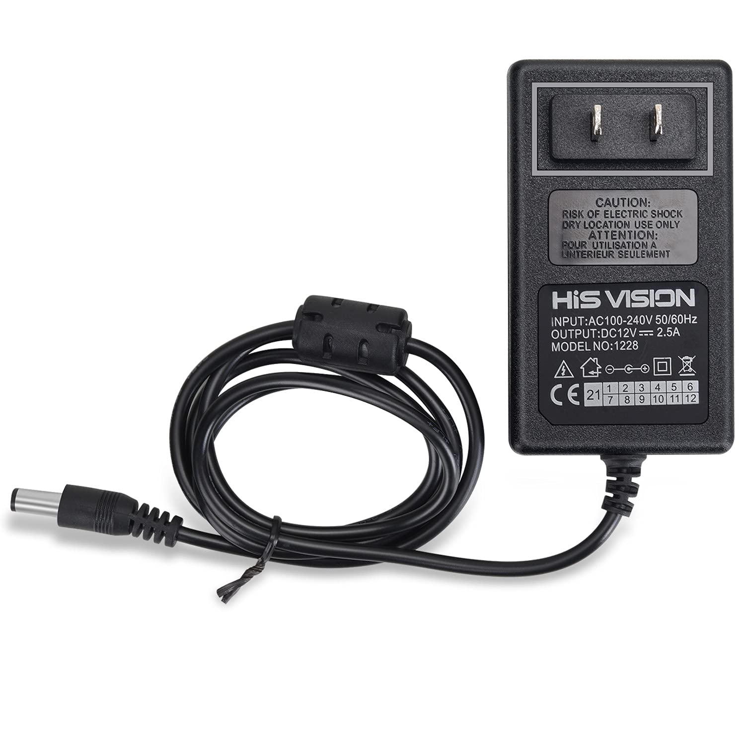 HISVISION Security Camera Power Supply Adapter 12V 2.5A 100V240V AC to