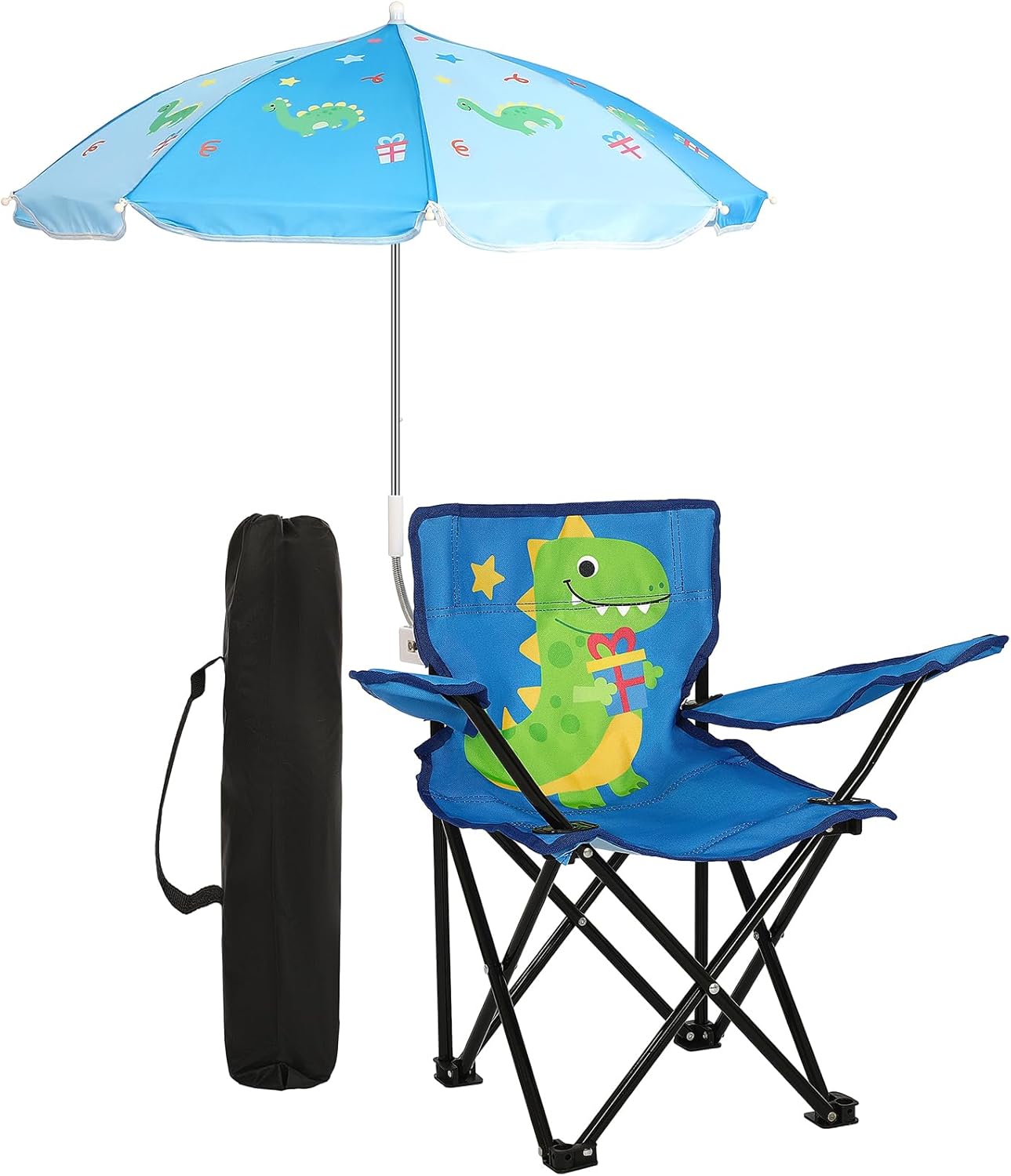 Outdoor Toddler Camping Chair with Umbrella Foldable Beach Chairs for Kids Waterproof Lawn Kids Folding Chair for Outside Beach Travel(Dinosaur)