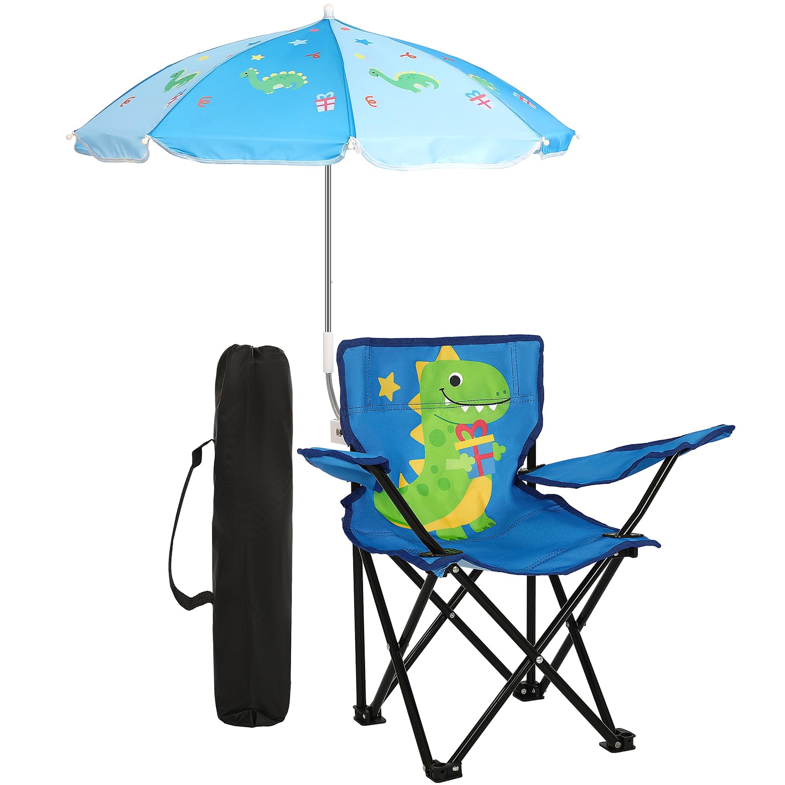 Outdoor Toddler Camping Chair with Umbrella Foldable Beach Chairs for Kids Waterproof Lawn Kids Folding Chair for Outside Beach Travel(Dinosaur)