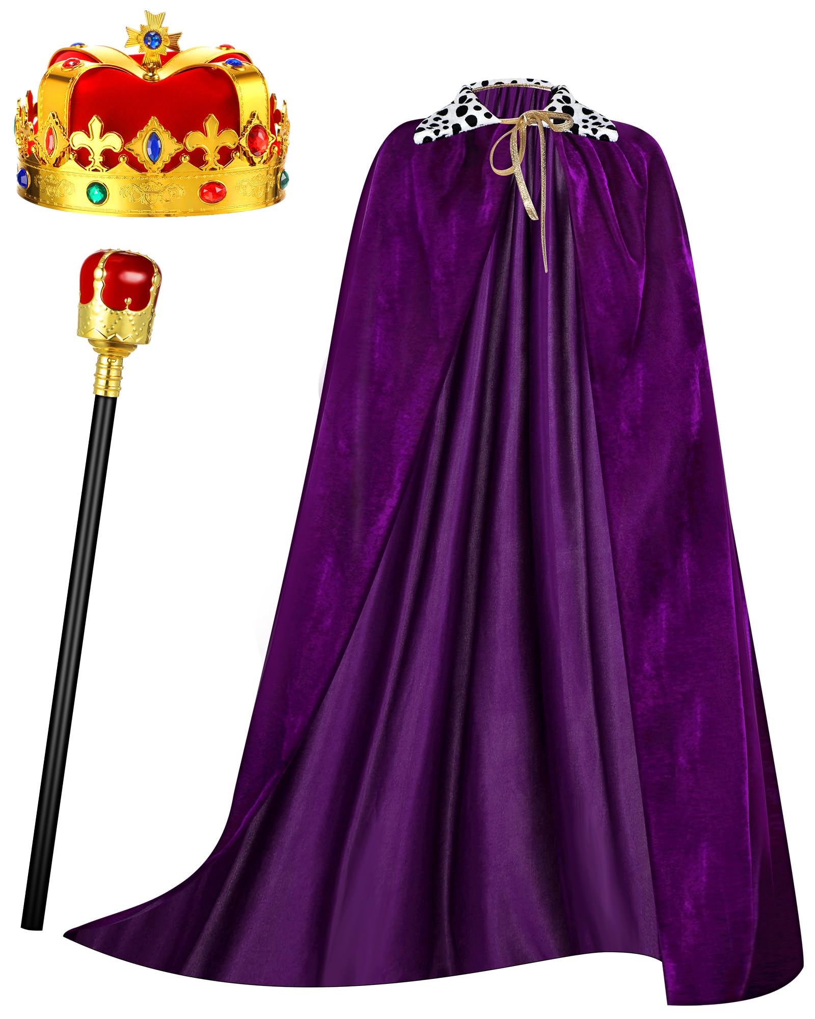 Cindeer 3 Pcs Adult Emperor Cape Costume Set Medieval Robe Cape Regal Crown Scepter for Men Carnival Cosplay