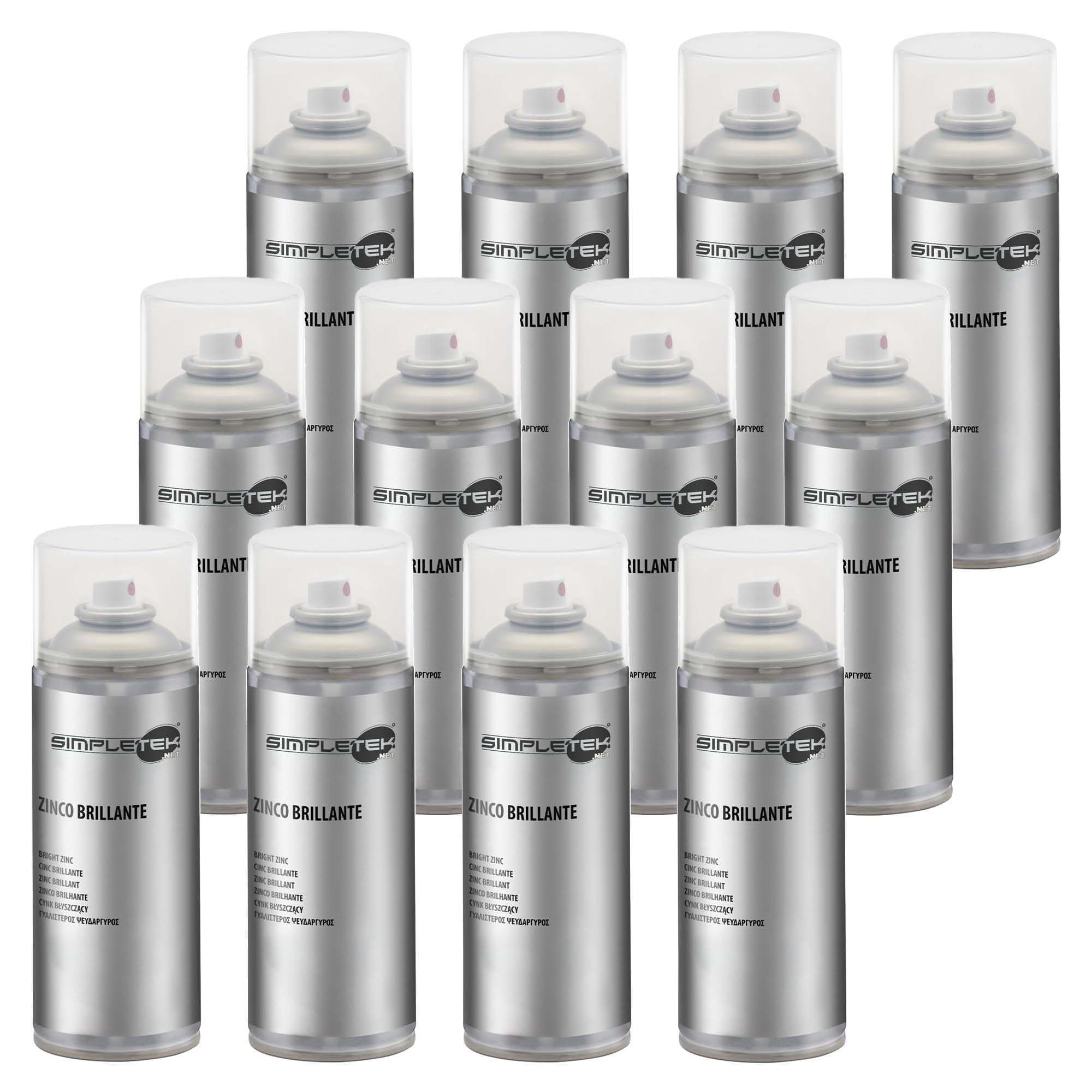 SIMPLETEK - 12X Bomboletta Spray Vernice Zincante Brillante A Freddo Per Metalli Galvanica Protegge Dall'Ossidazione 400 ml (12 pezzi)