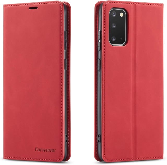 EYZUTAK Premium PU Leather Flip Folio Case for Samsung Galaxy S20 fe 5G, Protective Case with Kickstand Card Slot Magnetic Closure Shockproof Wallet Cover - Red