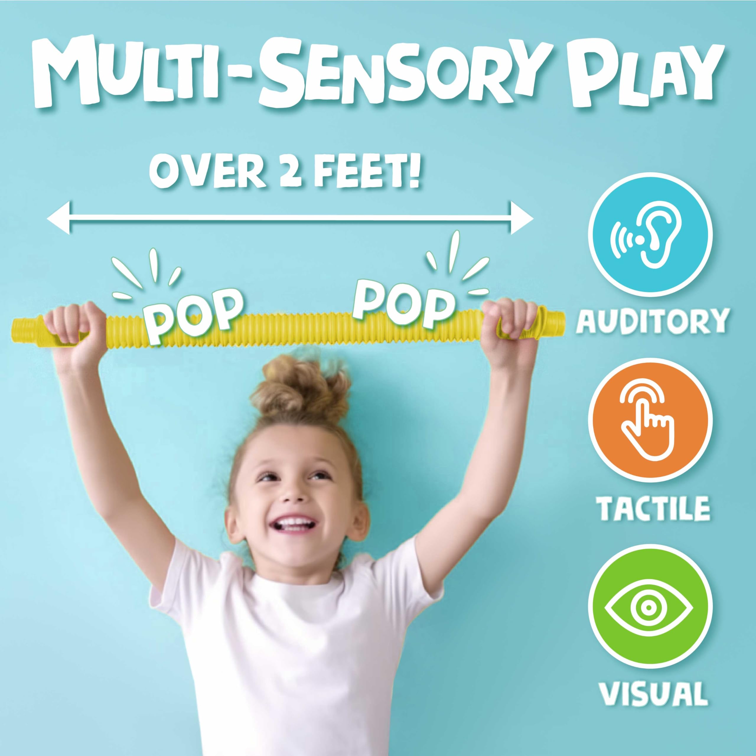 unitedessentialgoods Pop Tubes - Sensory Toys - Toddler Toys - Imaginative Play & Stimulating Creative Learning - Hours of Fun for Kids - Tons of Ways to Play - Non-Mouthable Toy 3+ - 6 Pack Medium 3