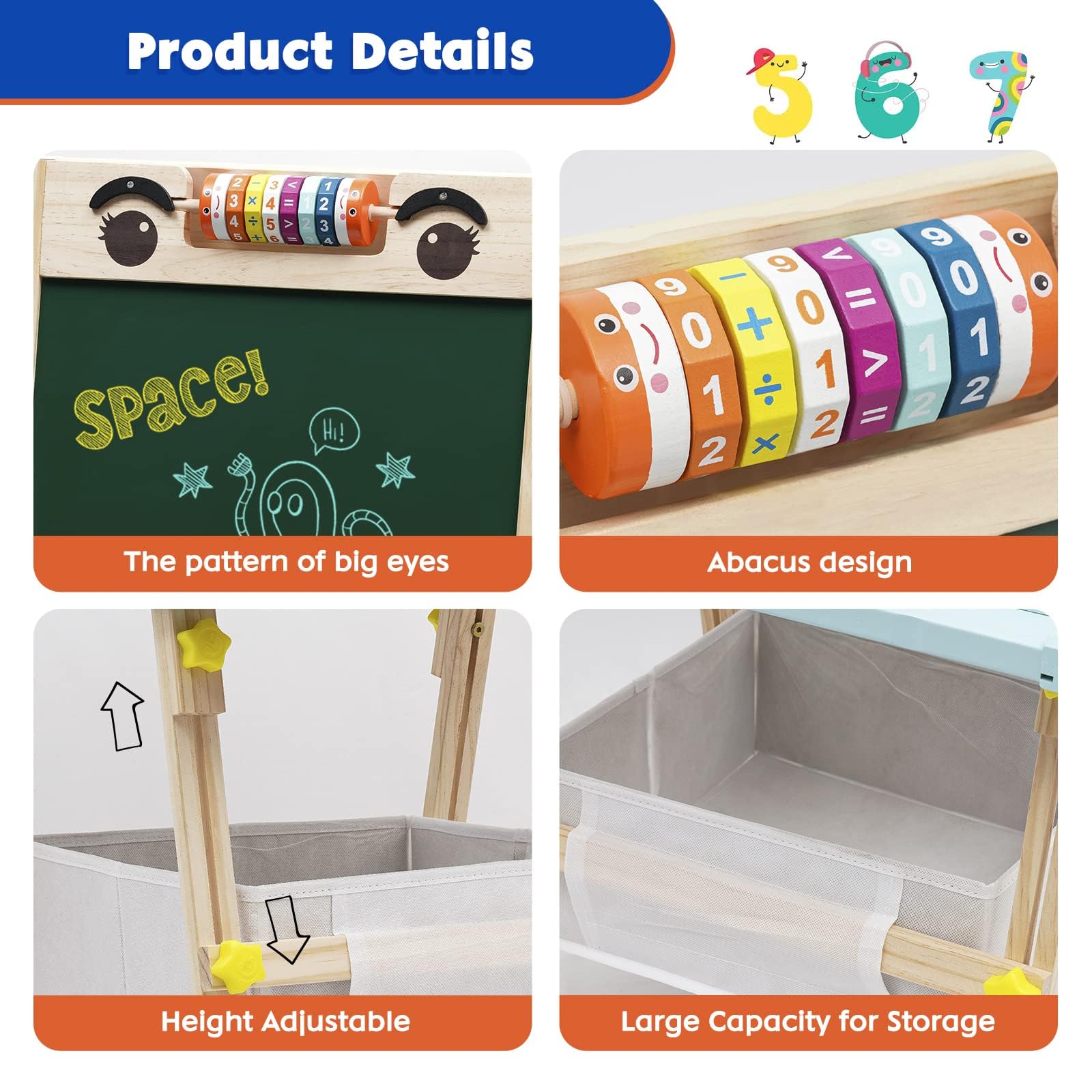 Pizarra Caballete ​Todo en 1 de Madera|Caballete para Niños y Niñas de dos Caras | Caballete de Madera para Dibujo con Rollo de Papel,Pizarra Blanca, Pizarra de Tiza y Otros Ricos Accesorios