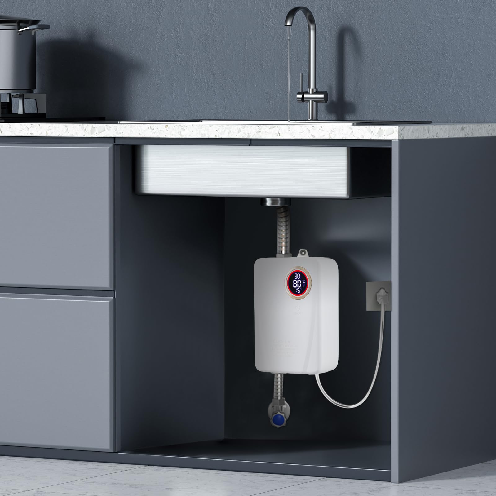 Calentador de agua eléctrico, 3500 W, 220 V, mini calentador de agua instantáneo con pantalla LCD, 20 – 50 °C, IPX4, resistente al agua, calentador de agua eléctrico, para ducha, baño, cocina
