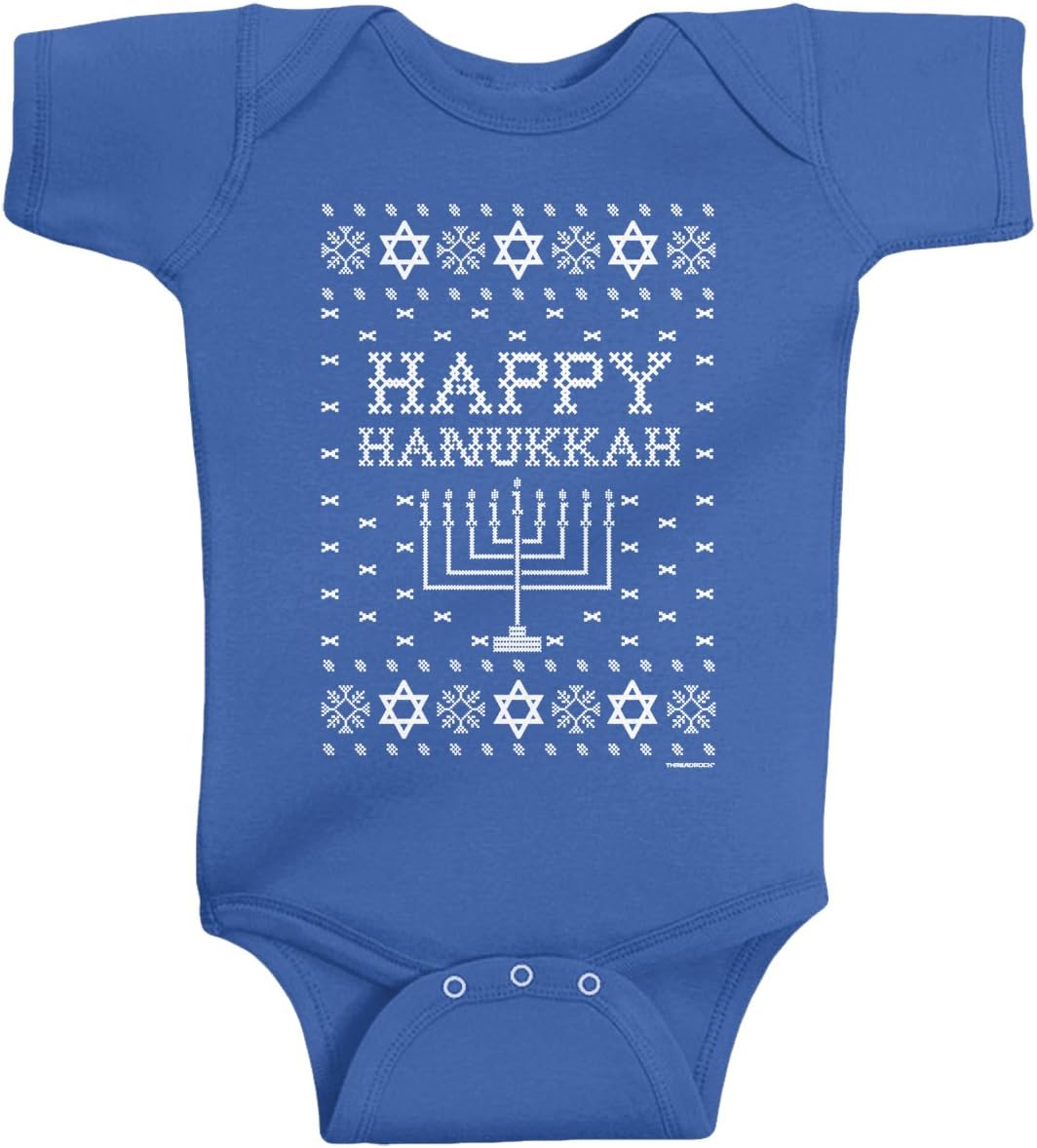 Threadrock Baby Boys' Happy Hanukkah (Ugly Sweater) Infant Bodysuit