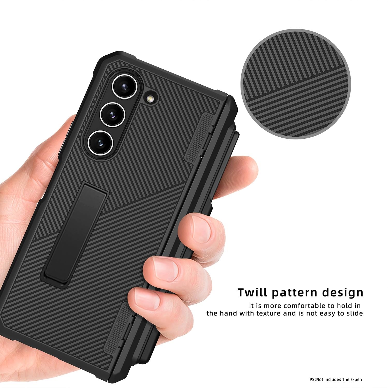 Do Samsung Galaxy Z Fold 5 Etui z zawiasami odpornymi na wstrząsy uchwytem rysik S Pen i folią ochronną ekranu, niewidoczna osłona ochronna całą obudowę do(Noir)